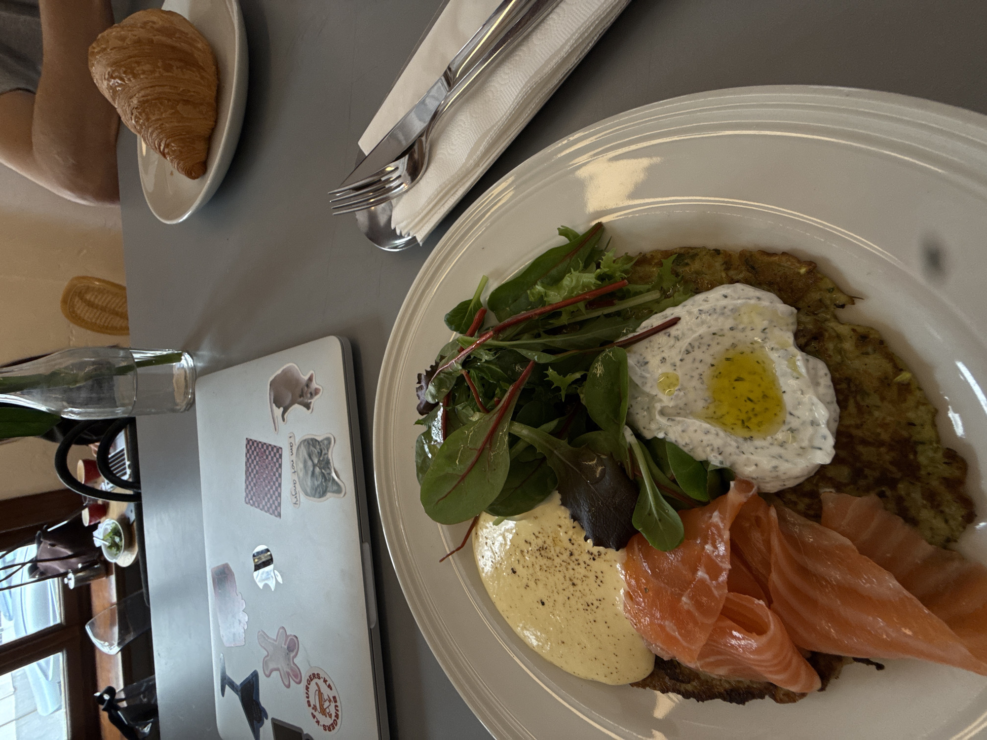 Latke dish with salmon photographed in Belgrade