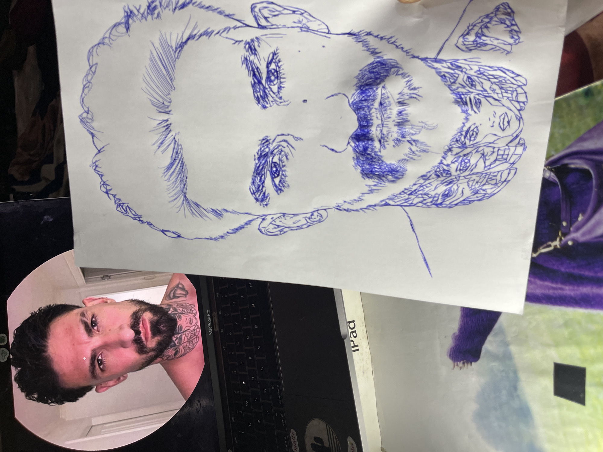 Blue ink portrait drawing in progress, Jos Nigeria