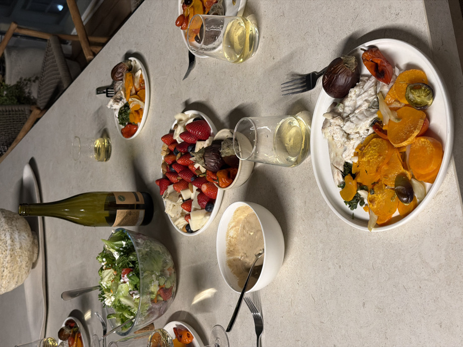 Evening dinner table set with food observed in Eilat
