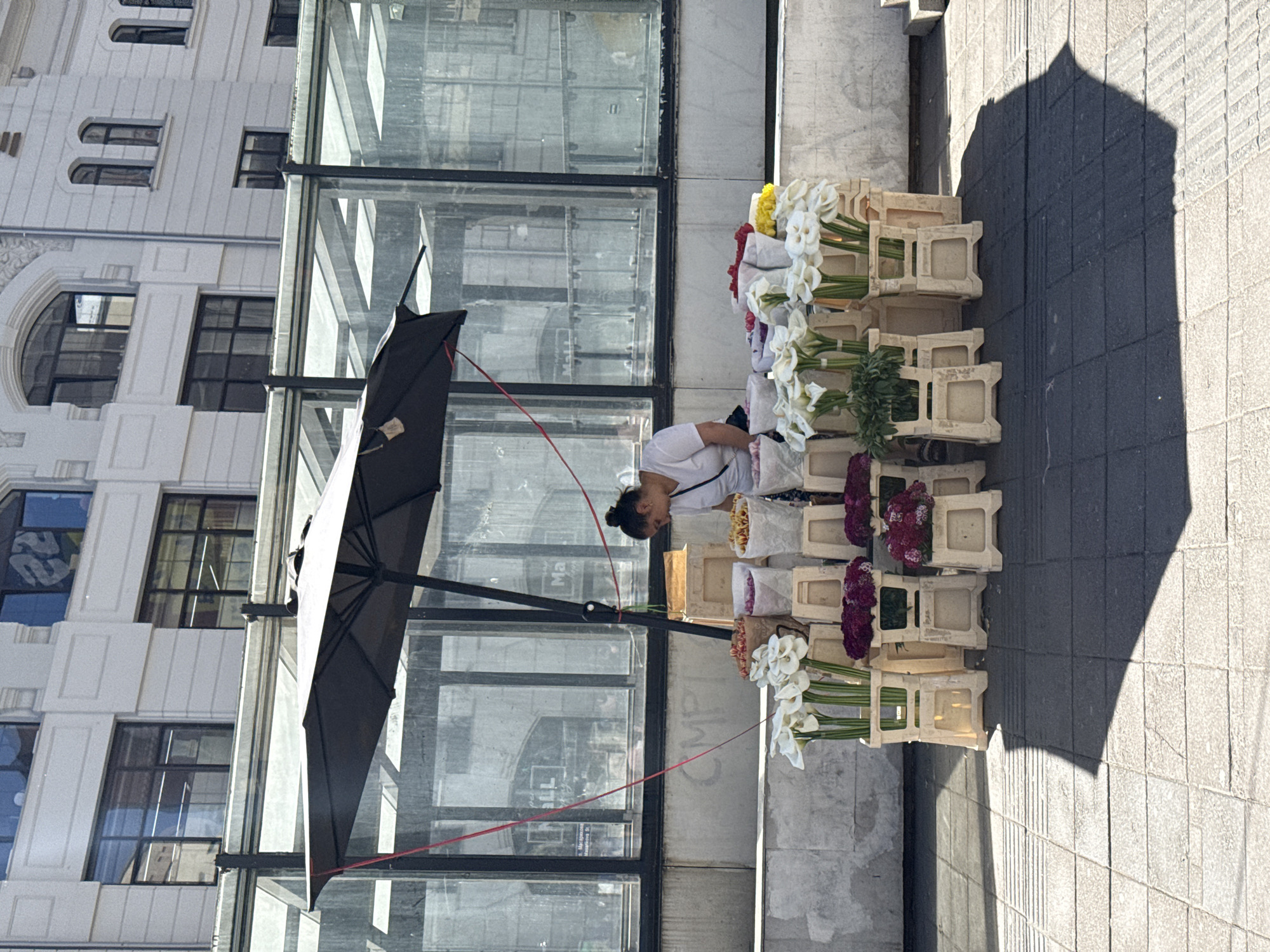 Flower vendor operates sidewalk stand in Belgrade's Vracar district