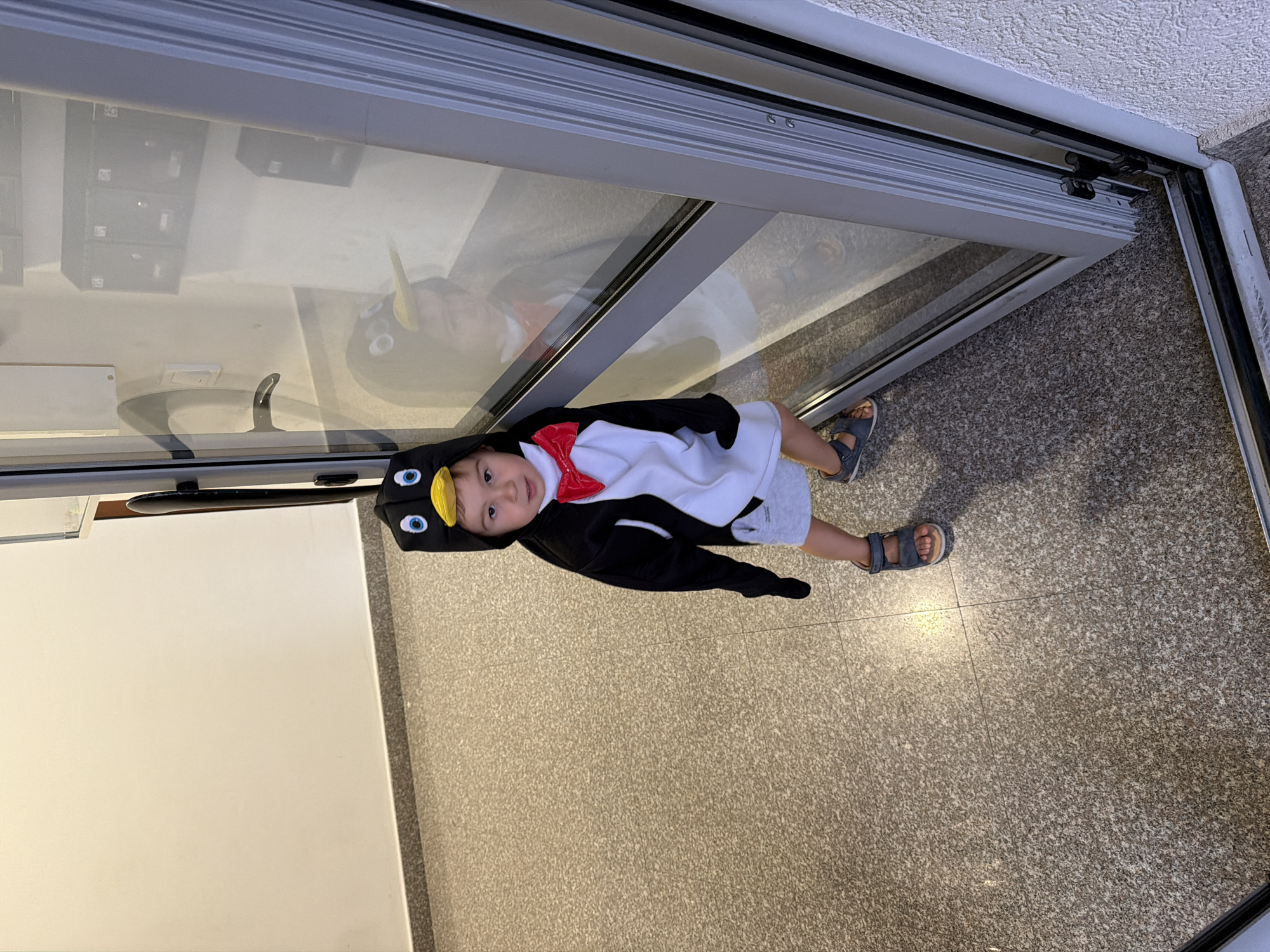 Child in penguin costume spotted at location 666
