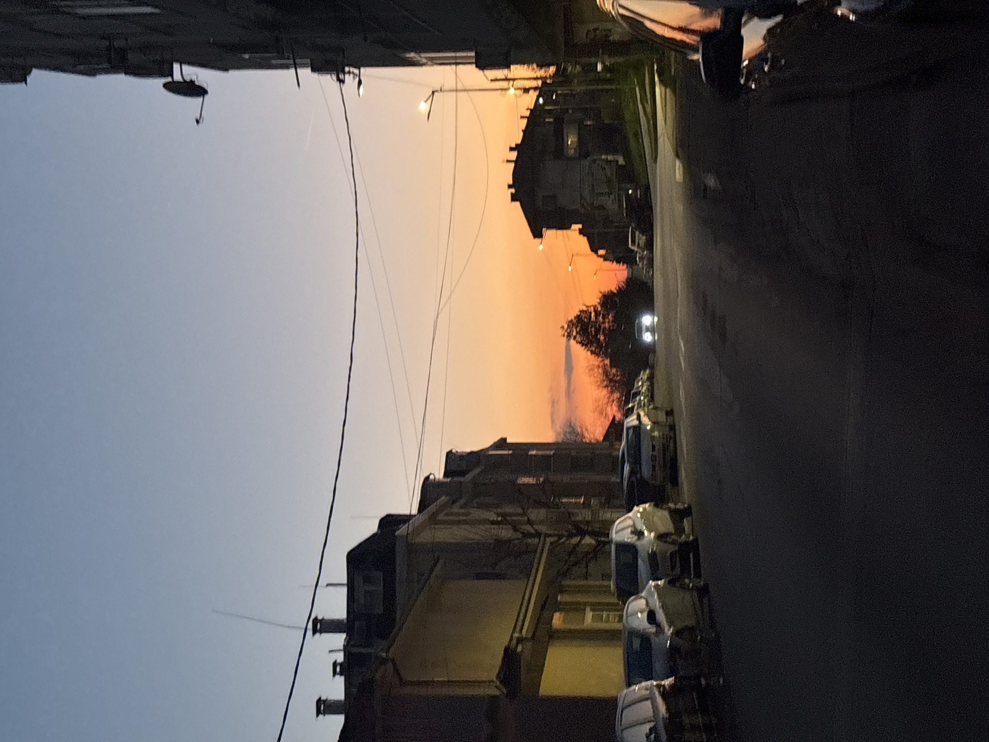 Sunset captured on residential streets in Veliko Tarnovo, Bulgaria