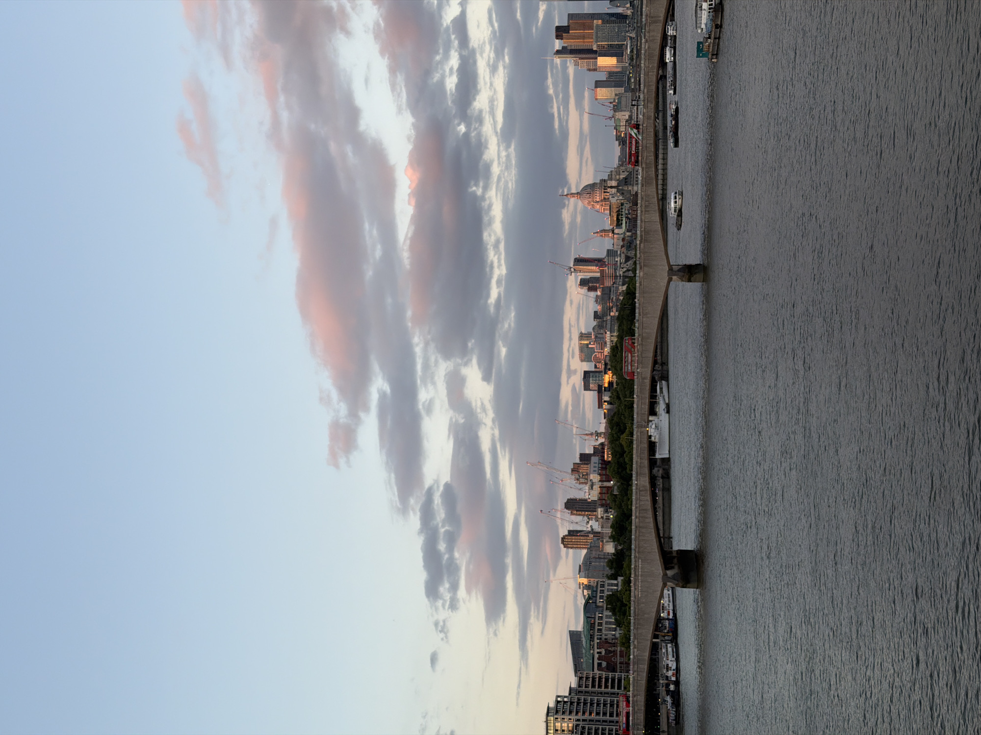 London skyline reflected across the Thames at dusk