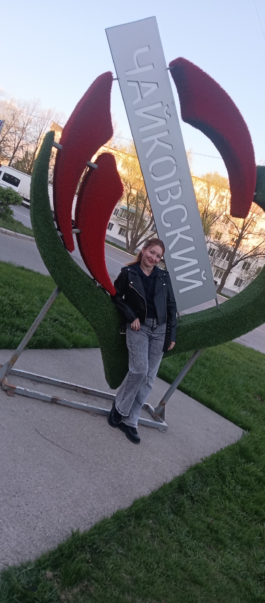 Tourists photograph themselves at Tchaikovsky city landmarks