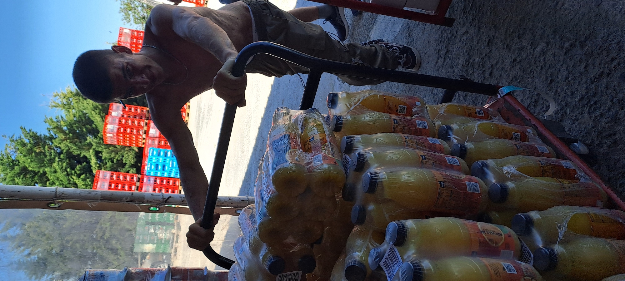 Workers organize beverage inventory at Velika warehouse morning shift