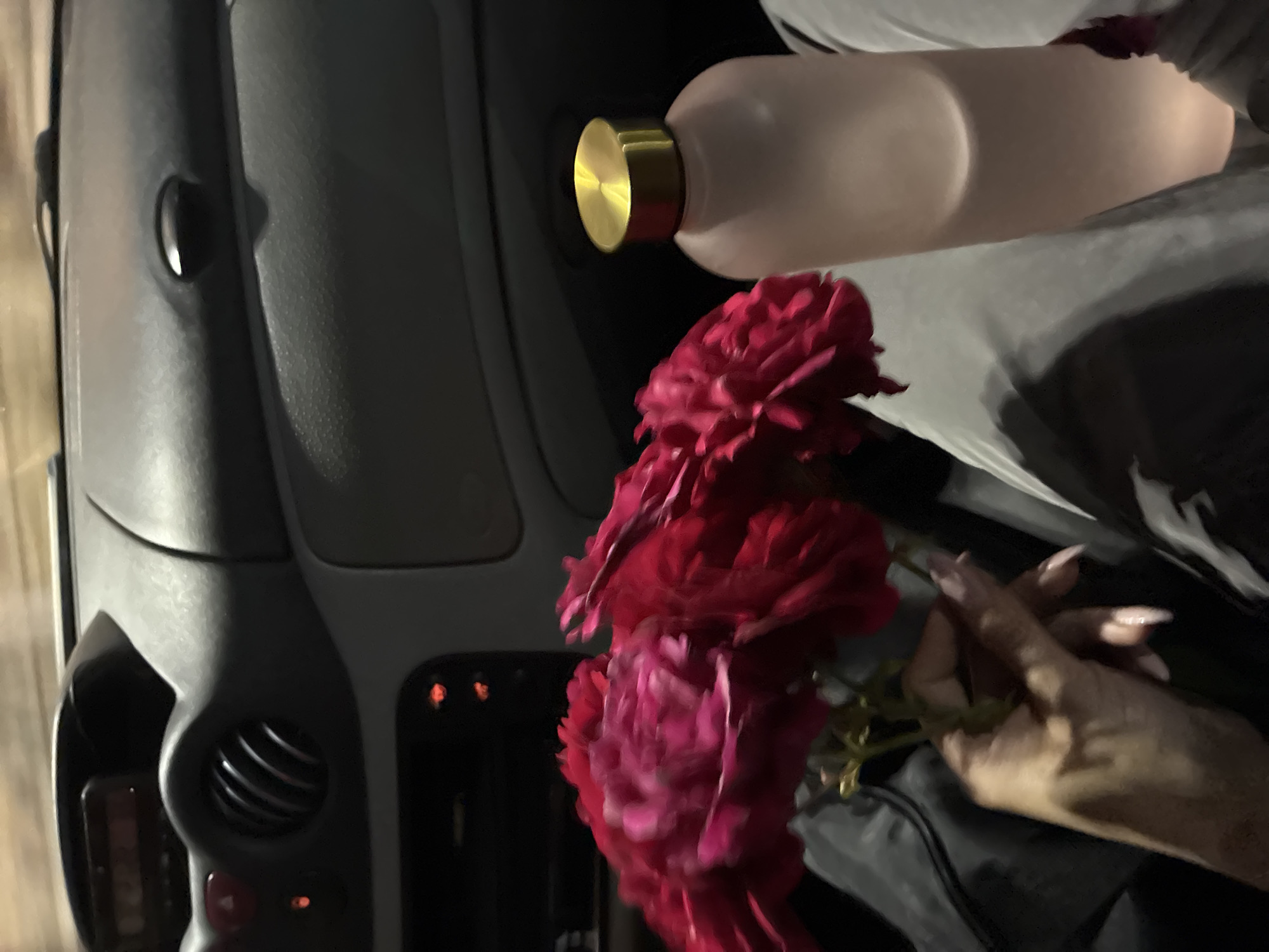 Person with flowers photographed in vehicle in Plovdiv
