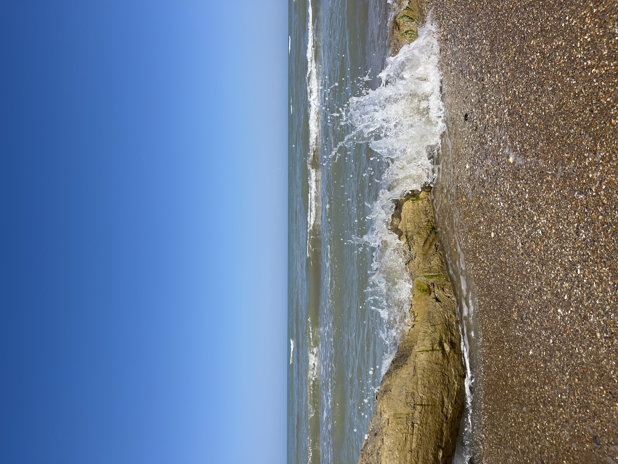 Waves crash along Caspian Sea shore in Kaspiysk