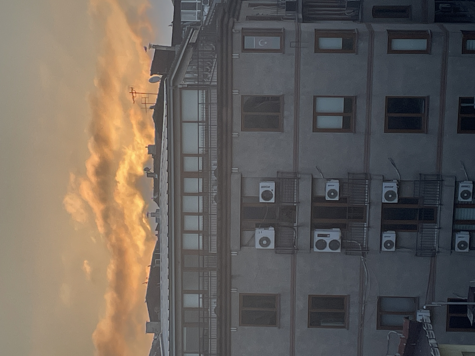 Kadıköy rooftop at dawn, Bosphorus and city spread out below