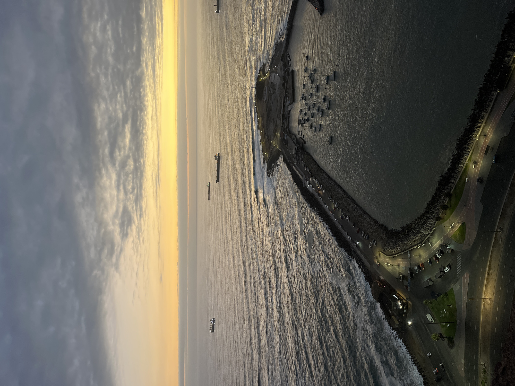 Aerial view captures Arica coastline at dusk