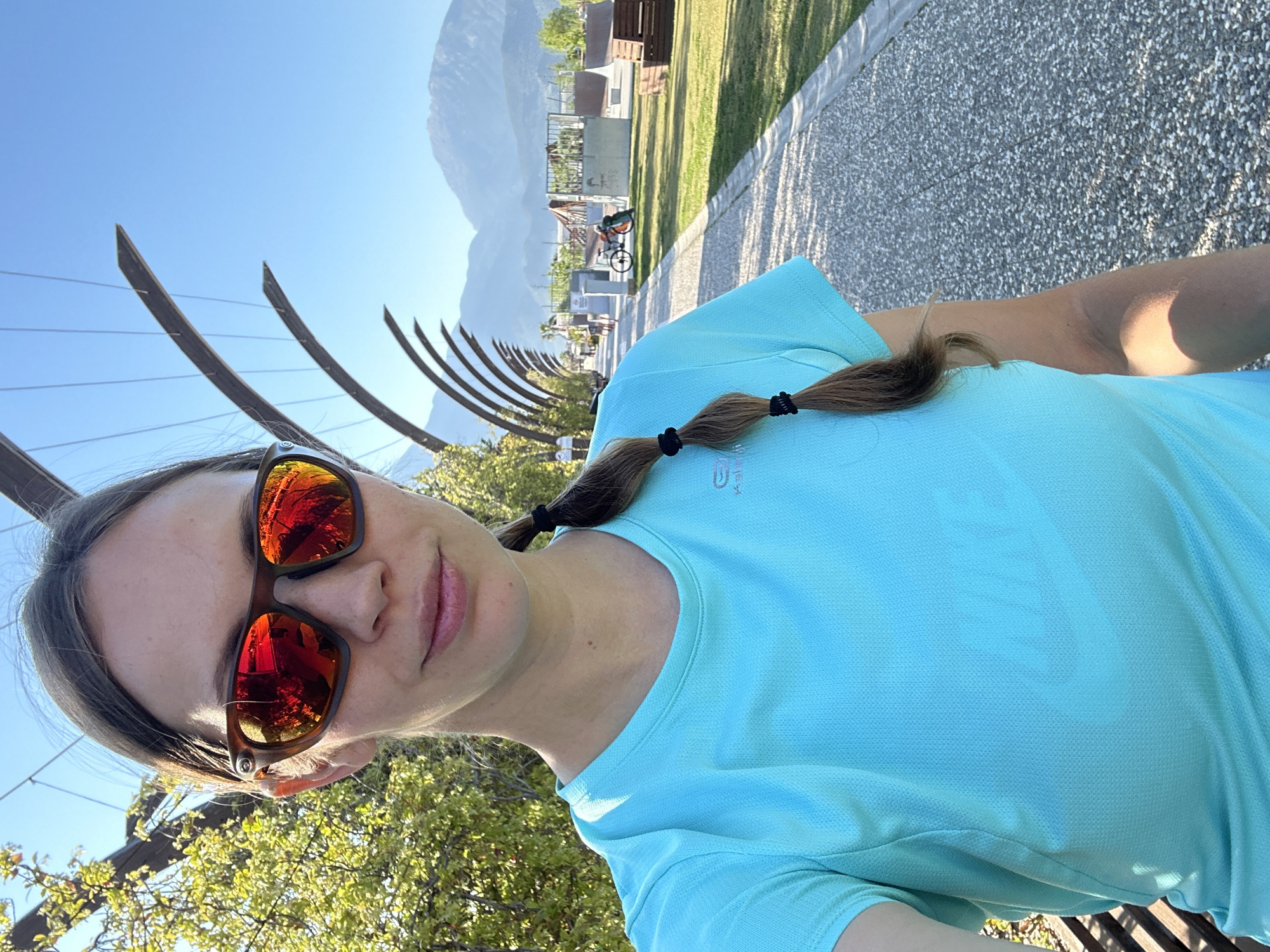 Woman exercises outdoors in Turkish resort town early morning