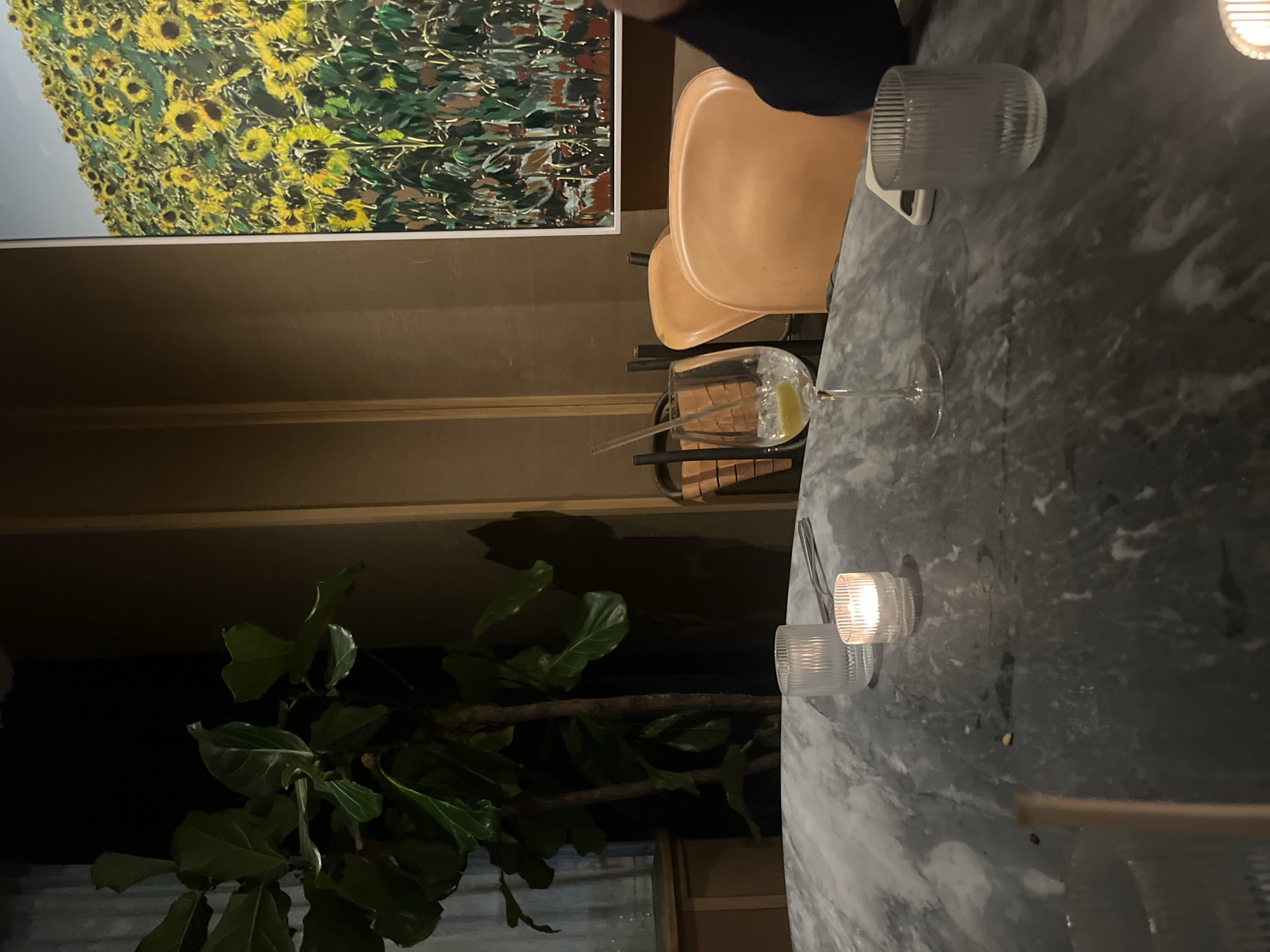 Evening dining scene captured at Paris restaurant