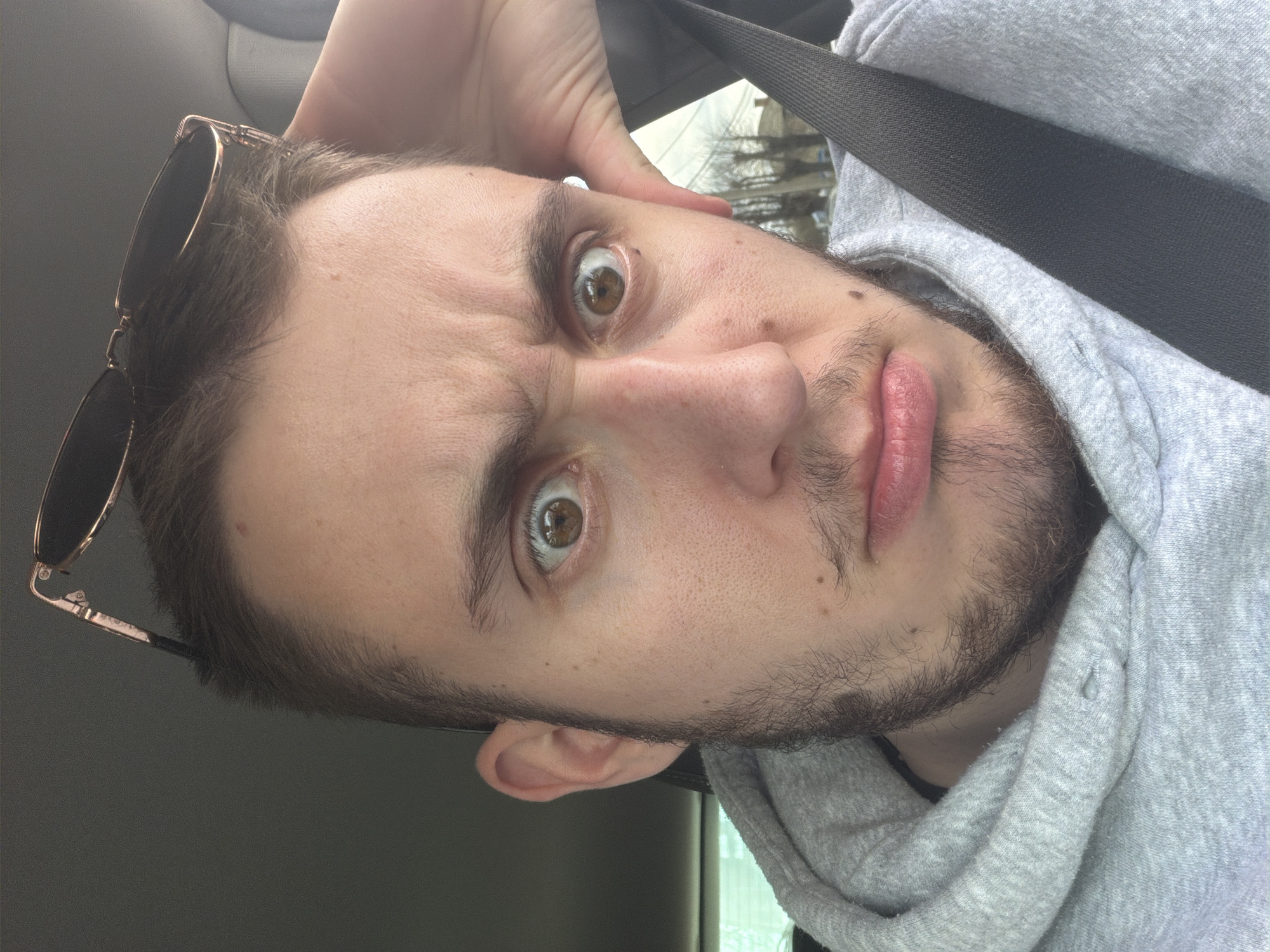 Driver takes selfies while traveling through Voluyak, Bulgaria
