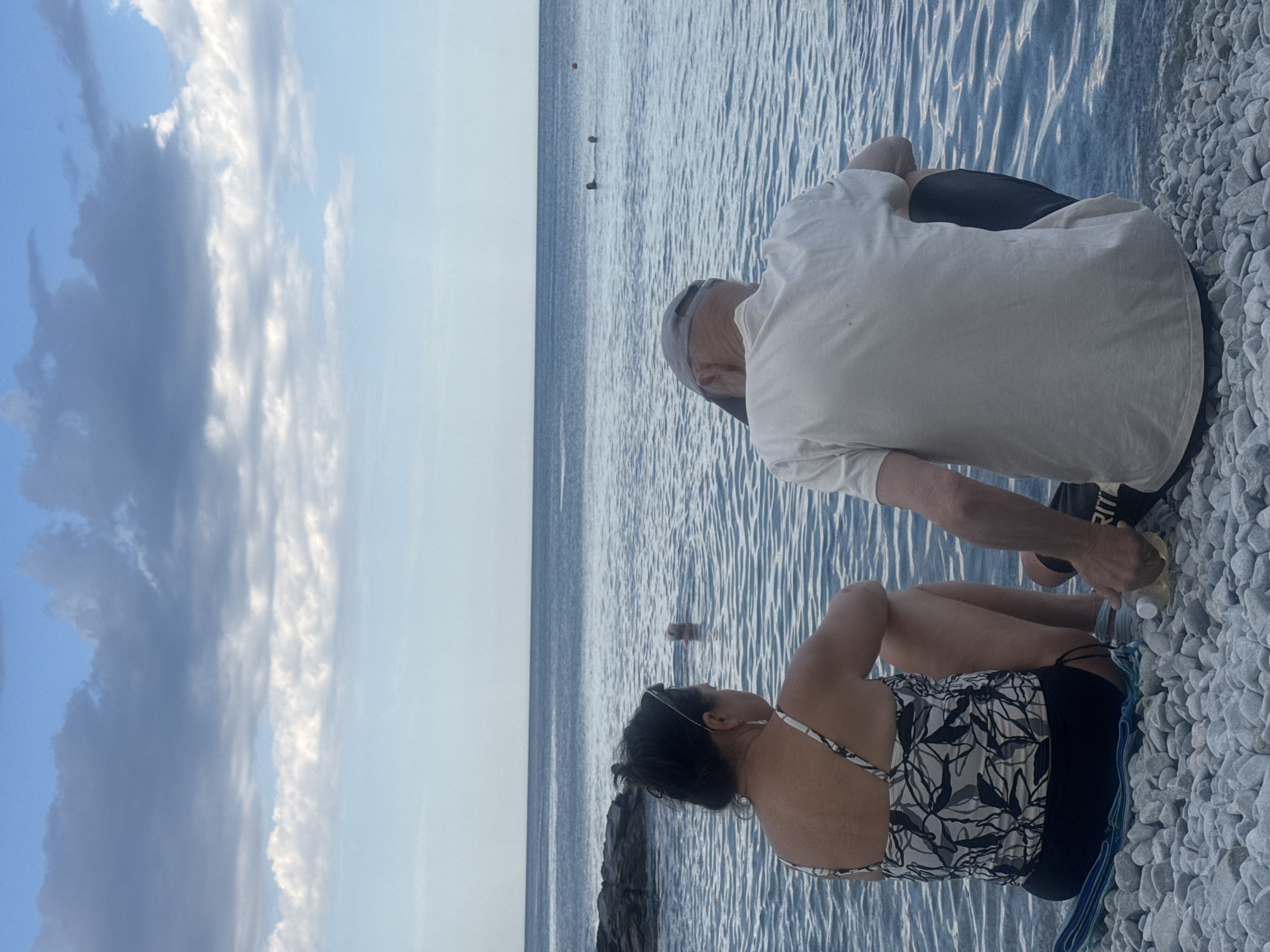 Afternoon at a pebble beach on the Black Sea in Partenit