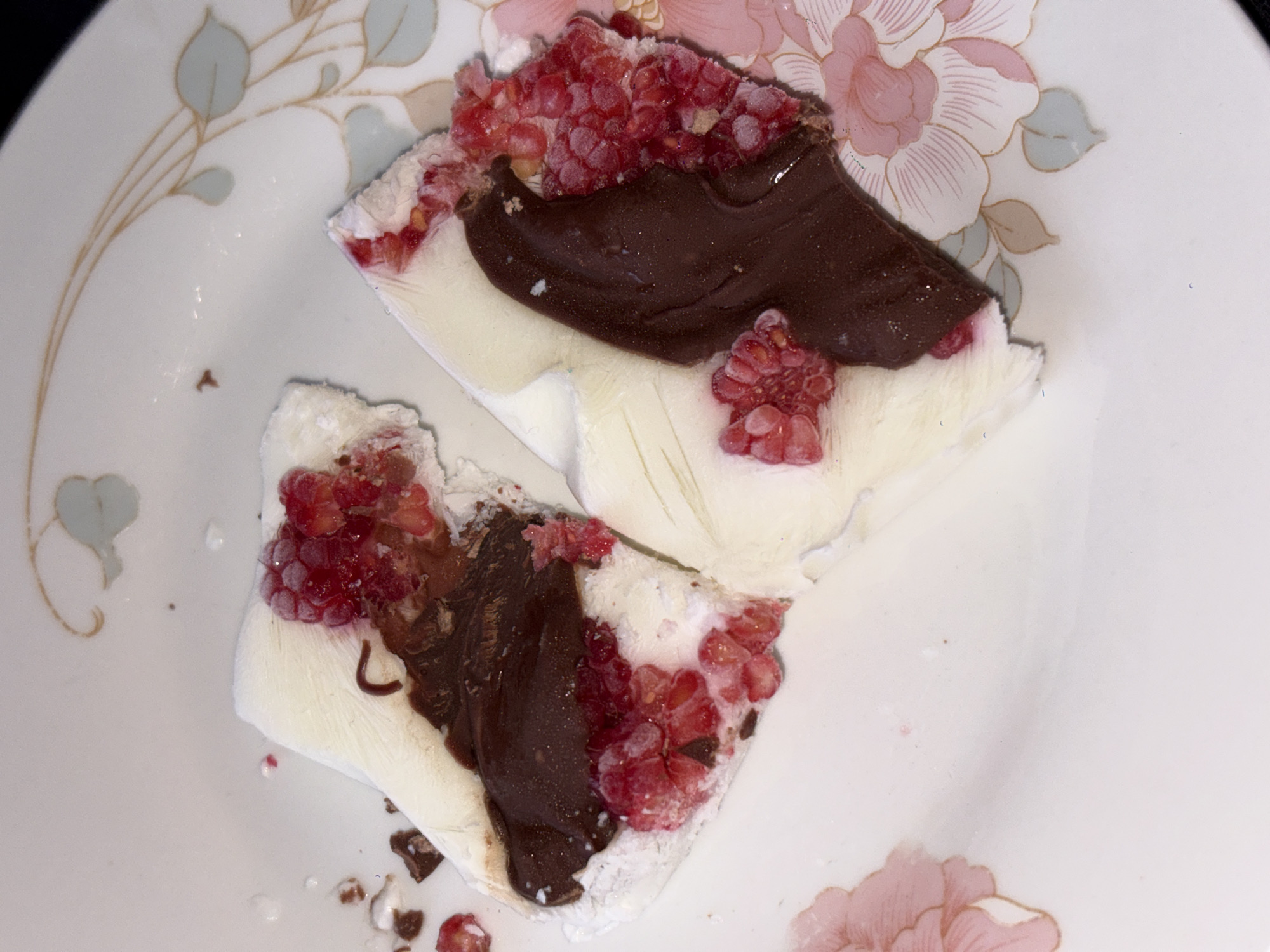 Chocolate bark dessert with raspberries spotted in Mexico City