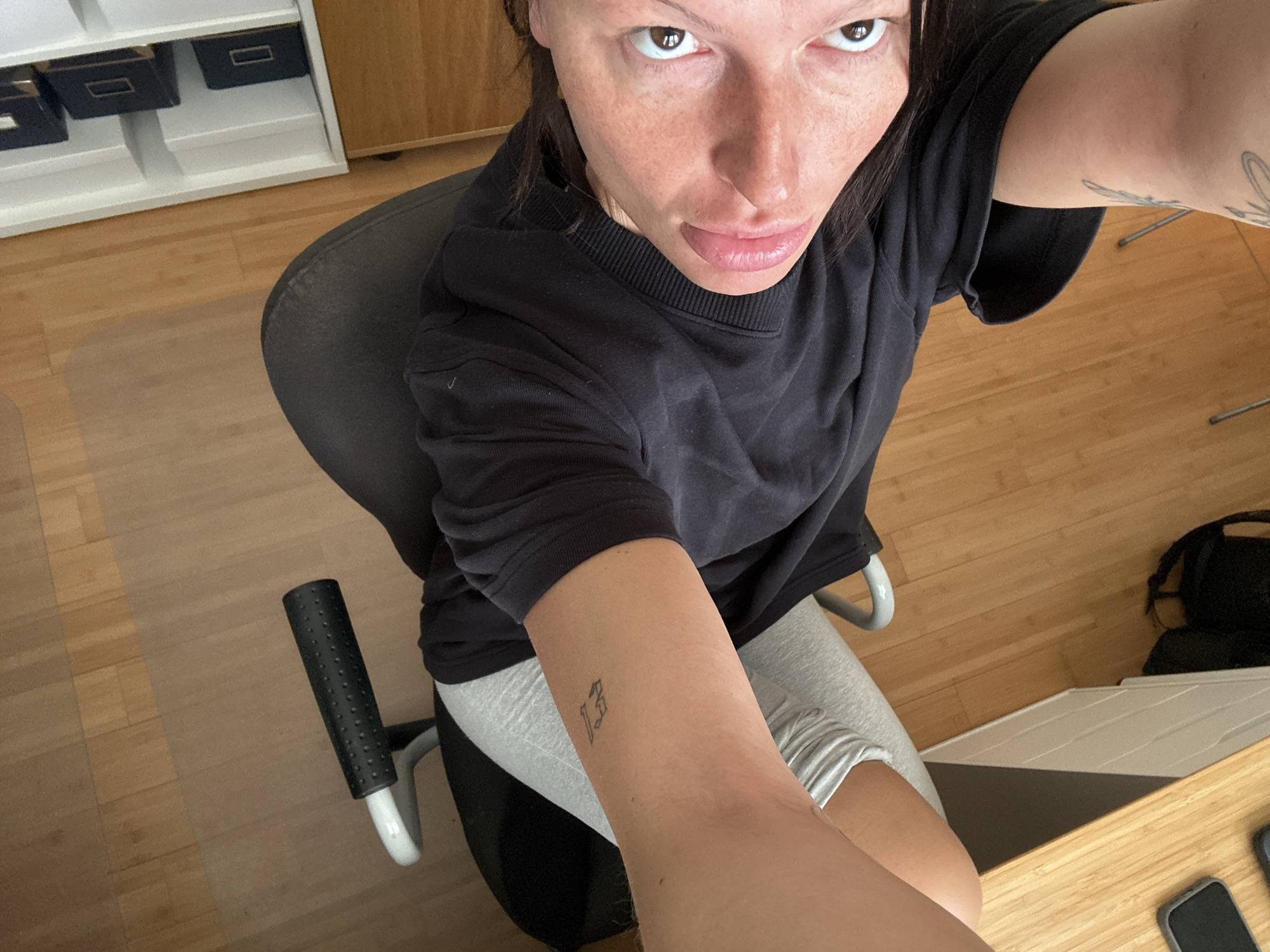 Woman takes selfie in Wealden, UK Tuesday morning