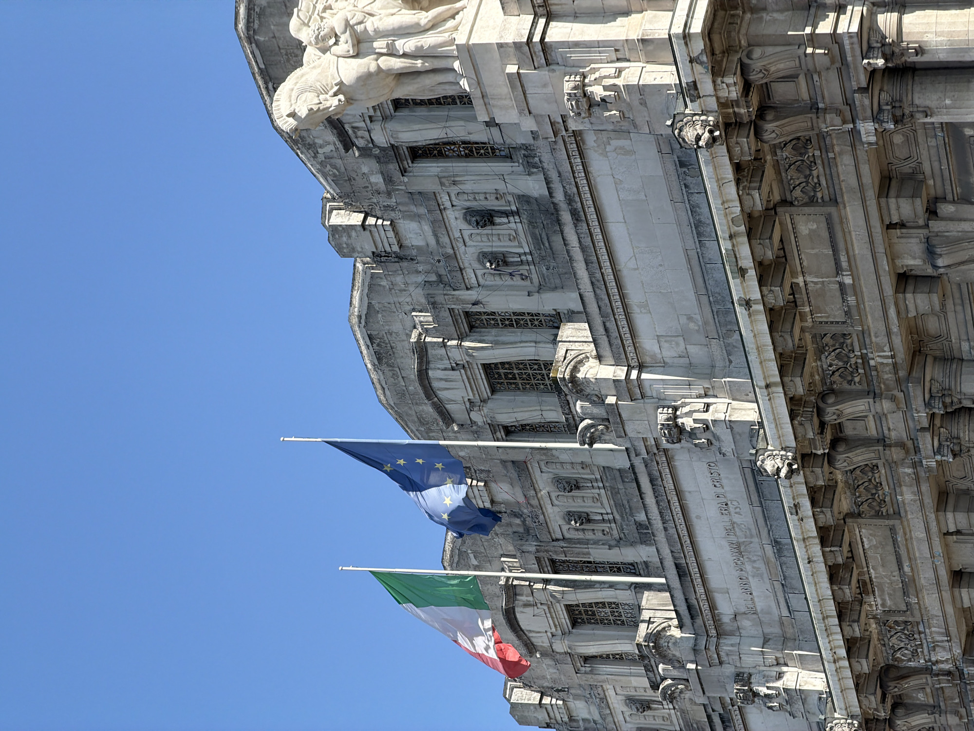Sunny morning outside Milan's iconic central railway station