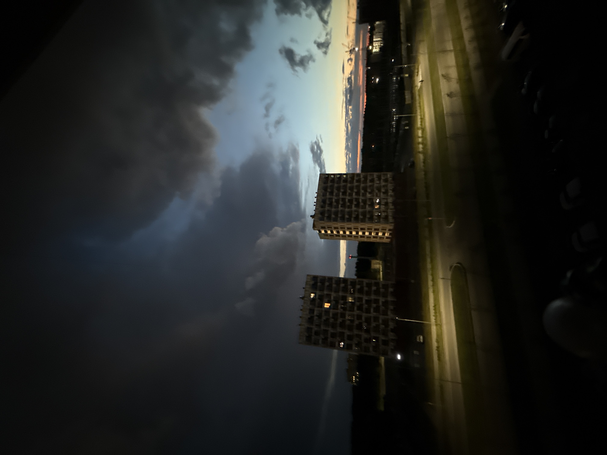 Night view over Veliky Novgorod's suburban outskirts from above