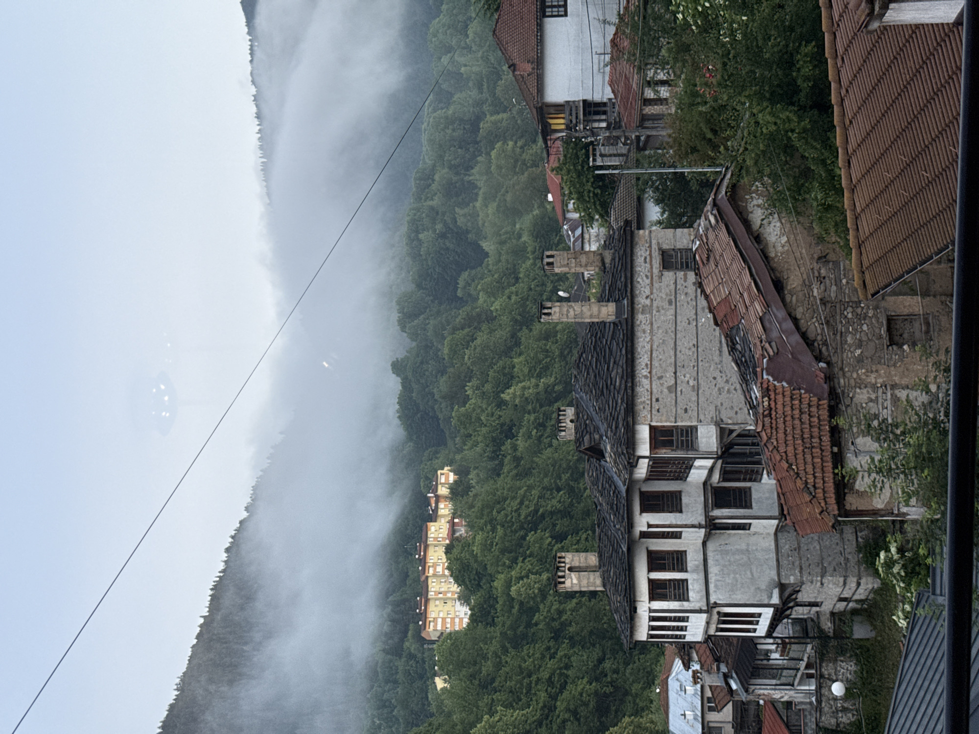 Evening views capture misty mountain city Smolyan, Bulgaria