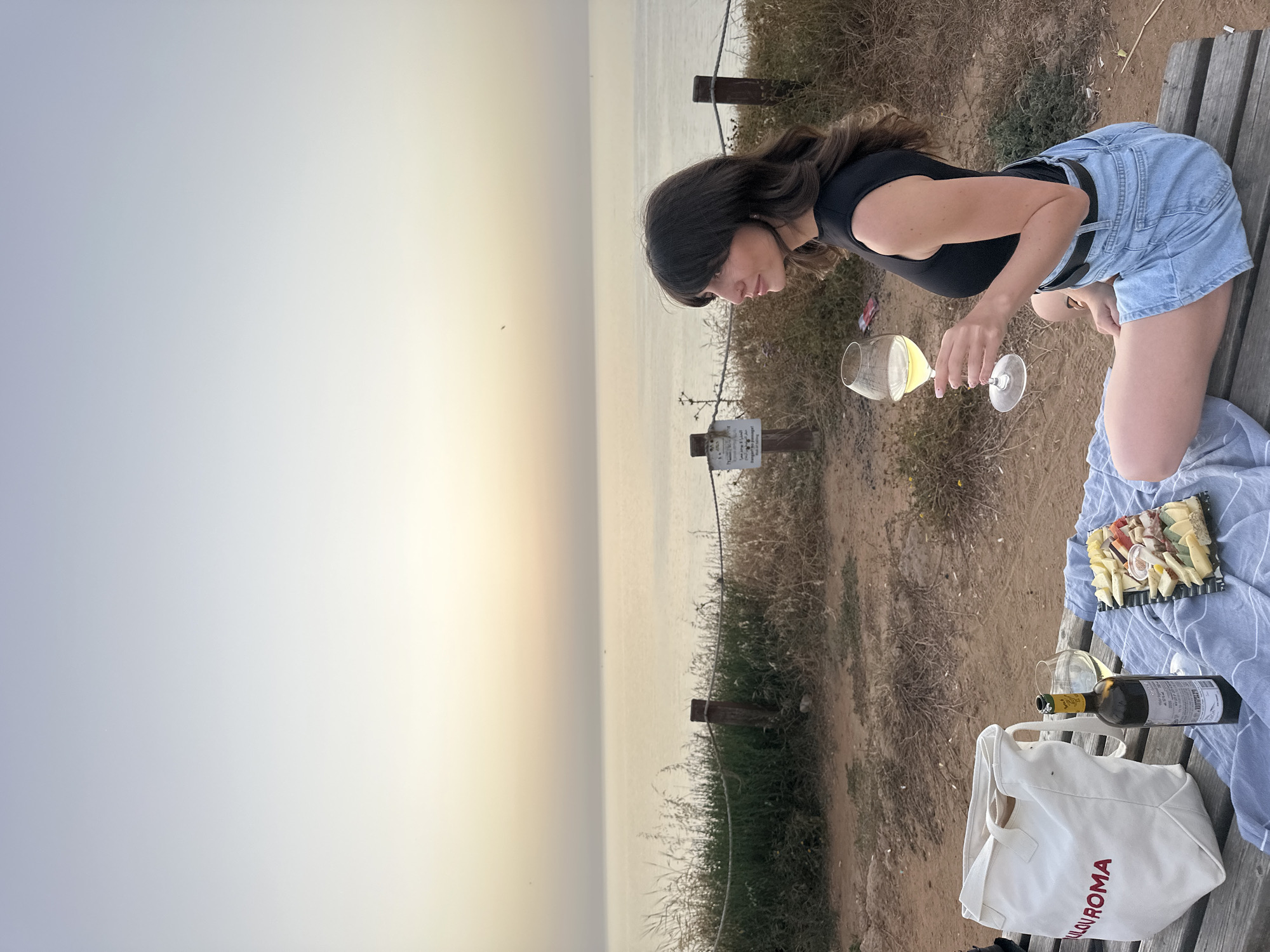 Woman with wine glass observed at Tel Aviv cliff overlook