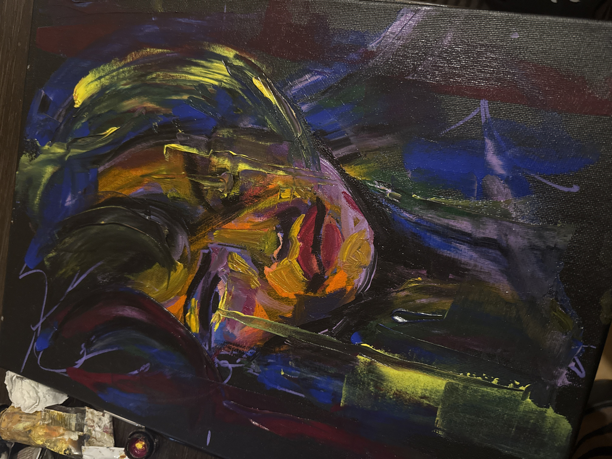 Abstract painting with heavy brushstrokes observed in Sofia
