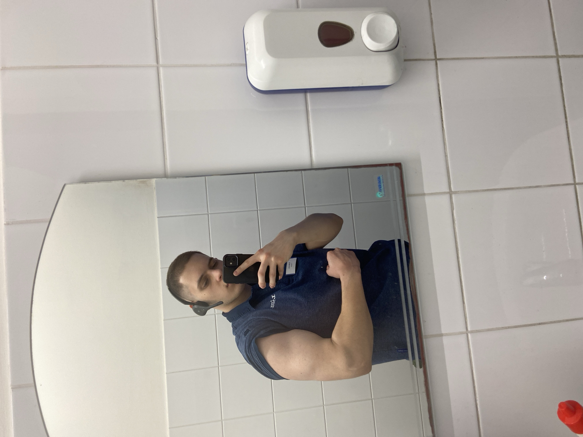 Man takes bathroom selfie in Varna, Bulgaria