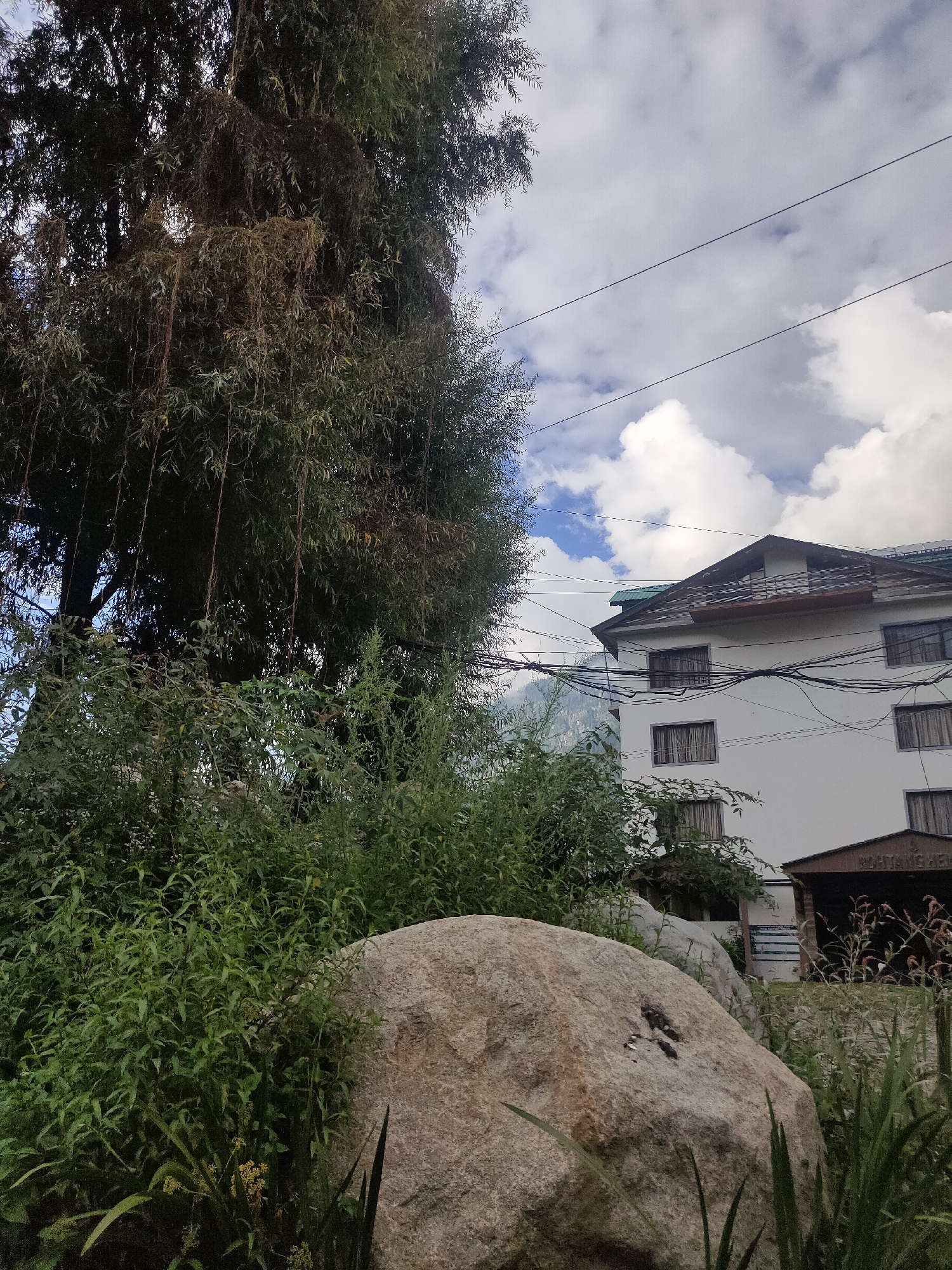 Roadside life and mountain scenery in a Himachal Pradesh village