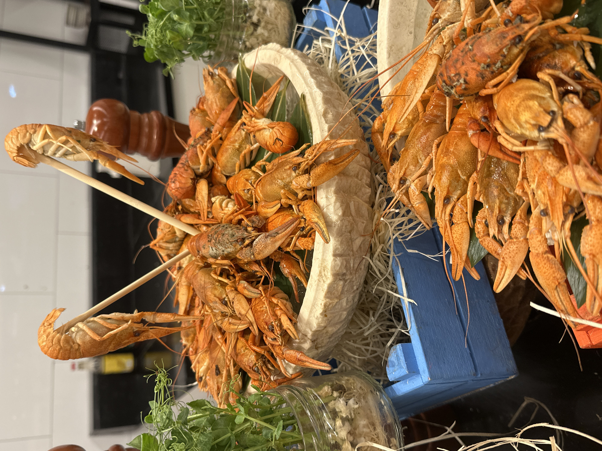 Crayfish buffet display captured in Kemer, Turkey restaurant