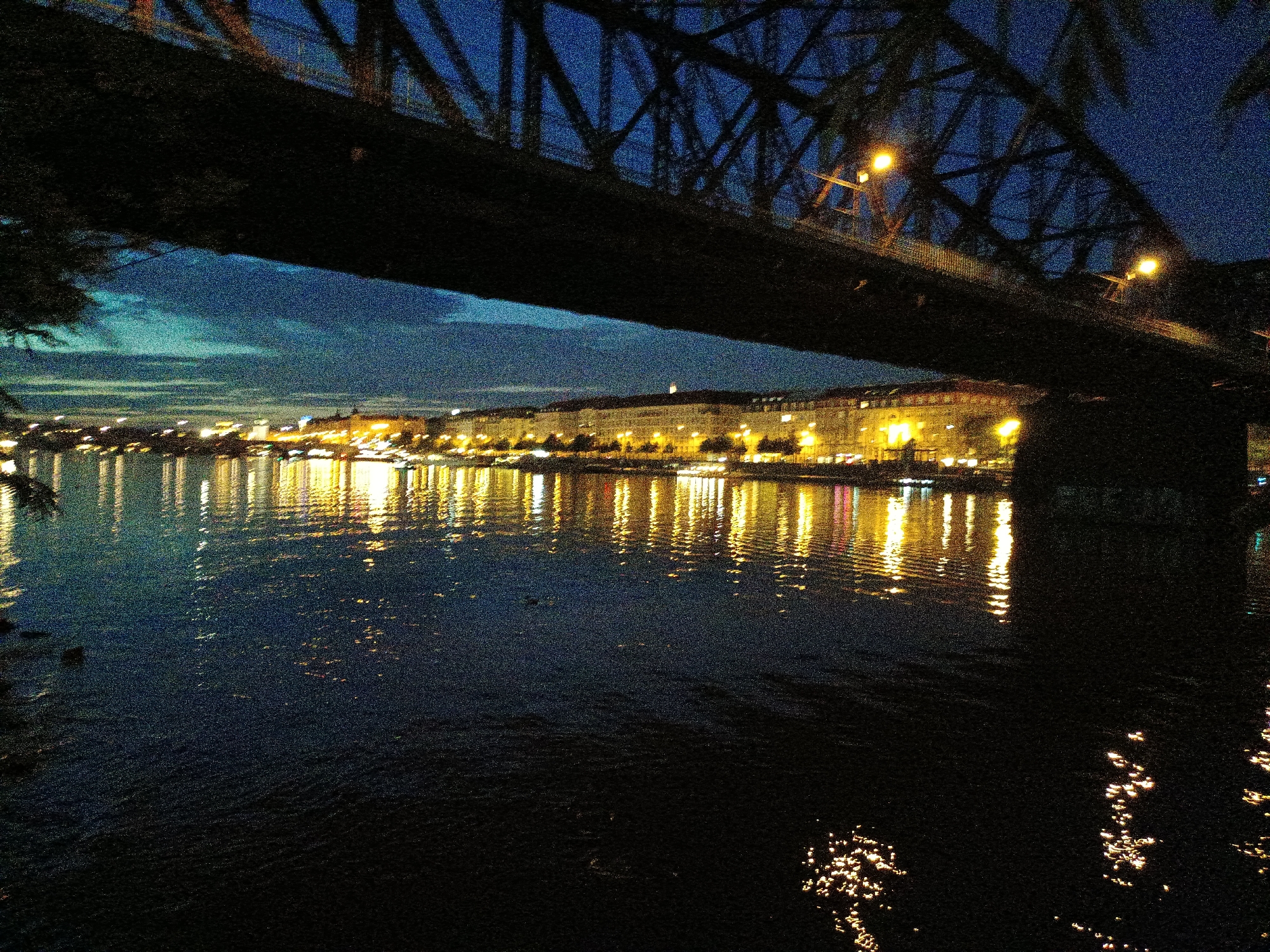 Prague steel truss bridge at blue hour, Vltava River