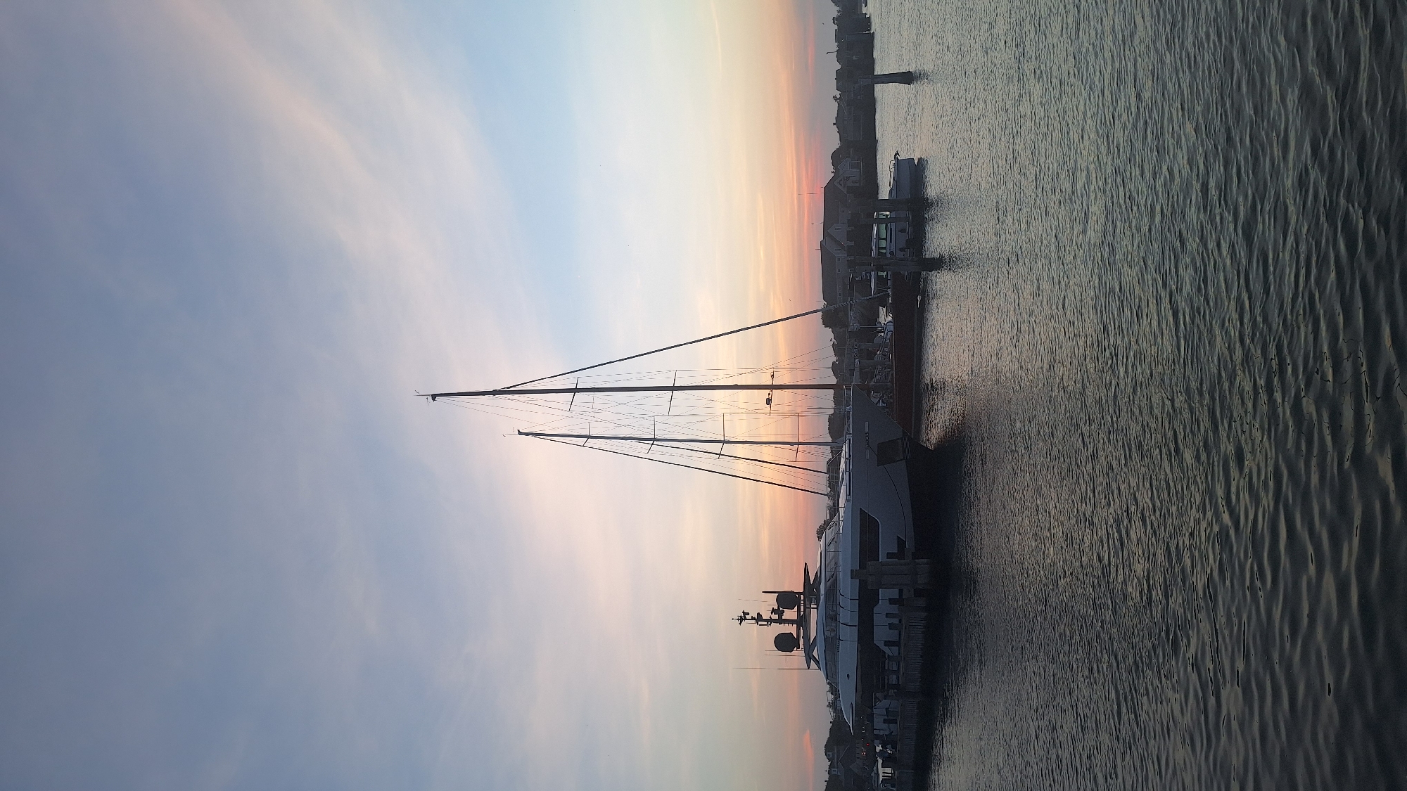 Yachts docked at Nantucket Harbor at dusk
