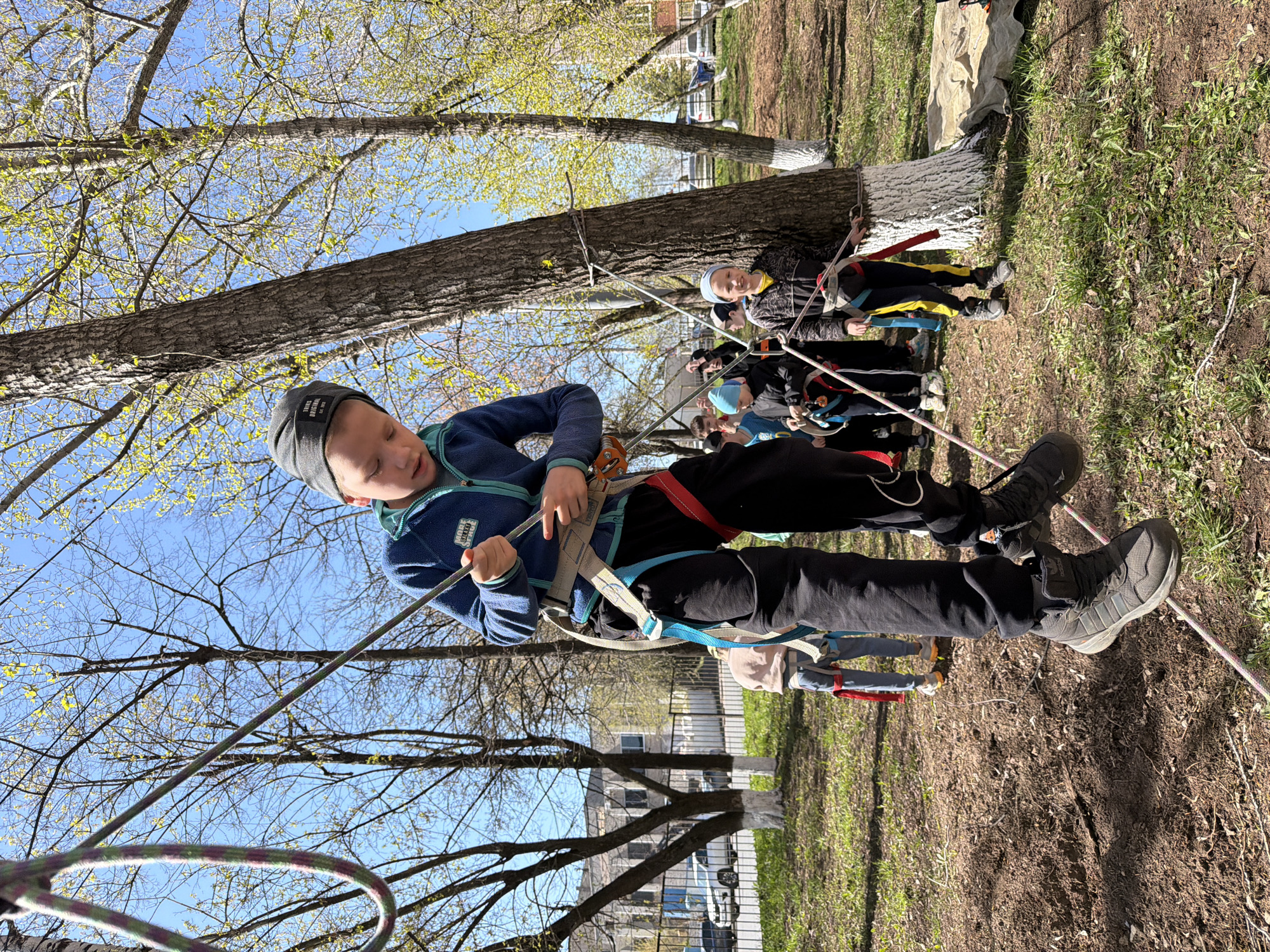 Children play and exercise in Izhevsk park morning