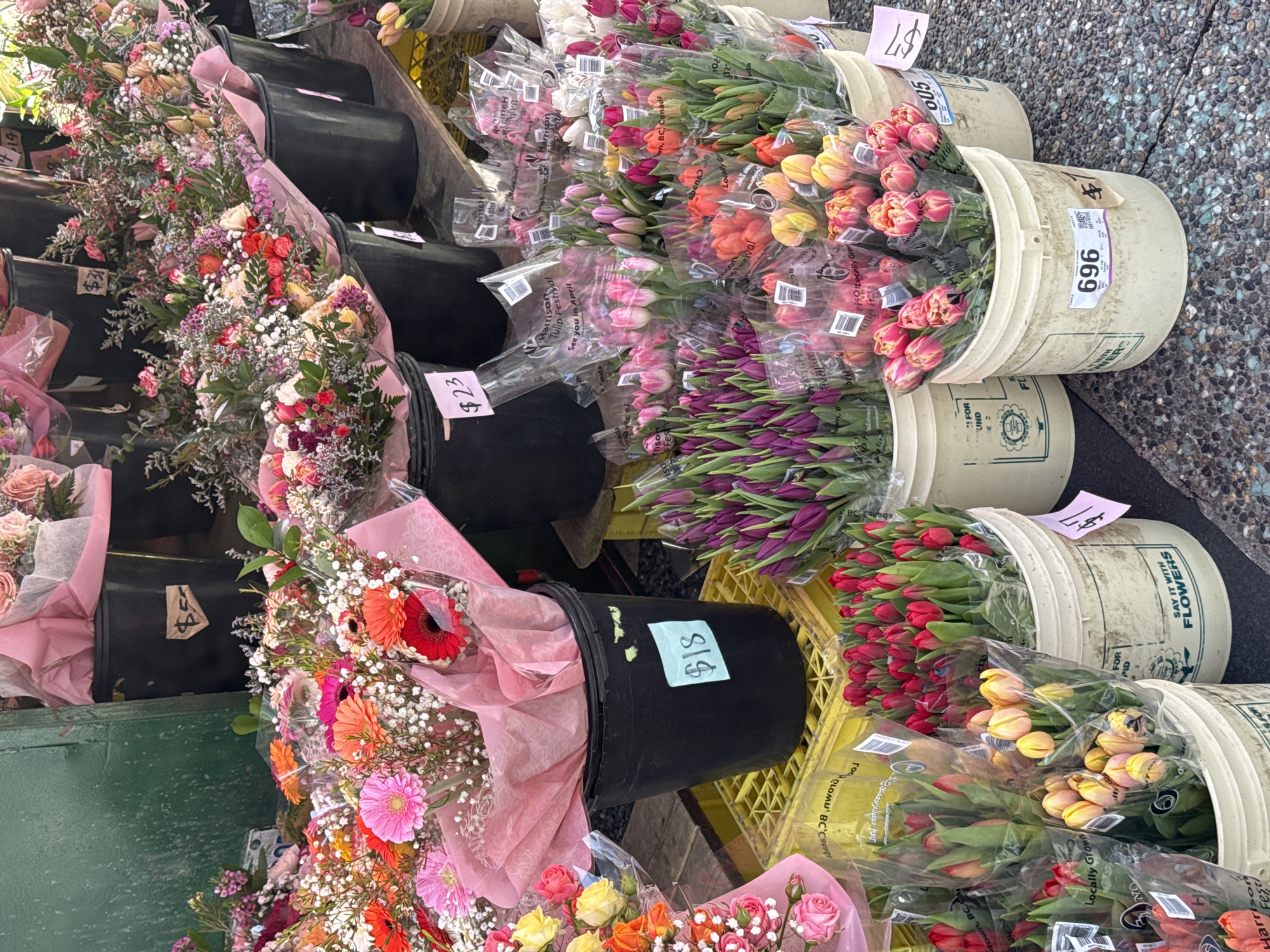 Flower stand sells spring arrangements in Vancouver