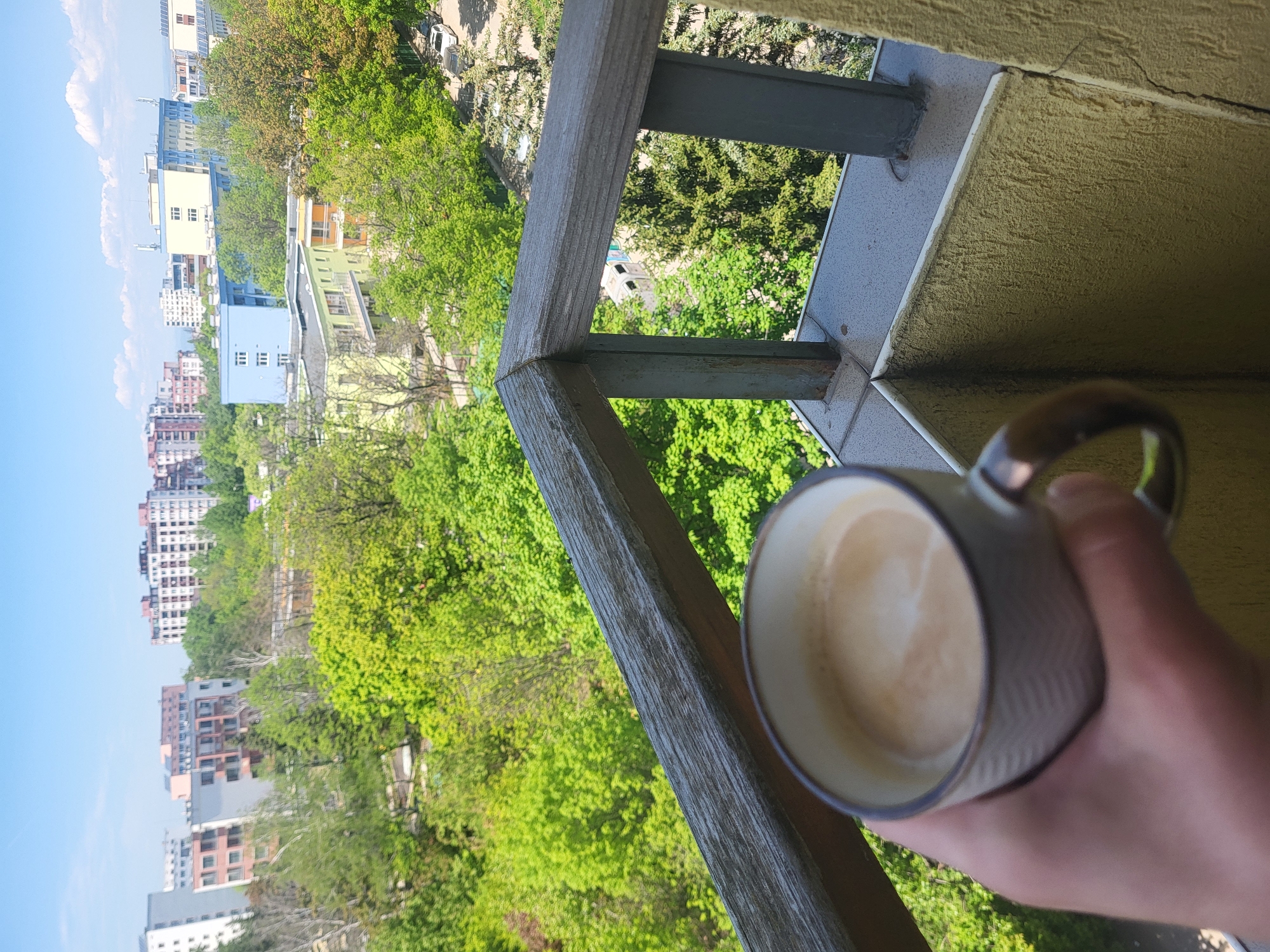 Sofia resident documents morning coffee and pizza meal