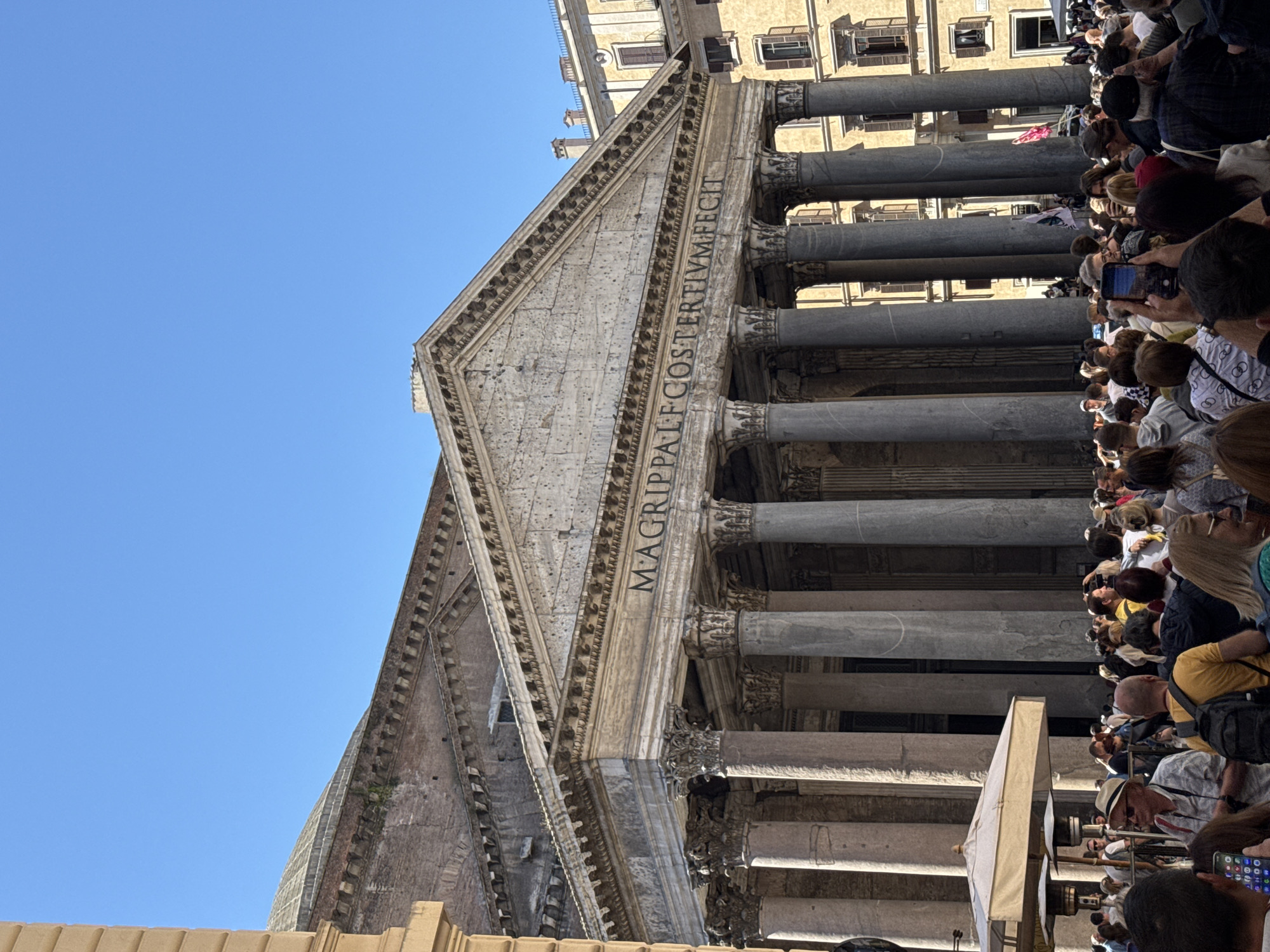 Tourists crowd historic Pantheon in Rome on spring morning