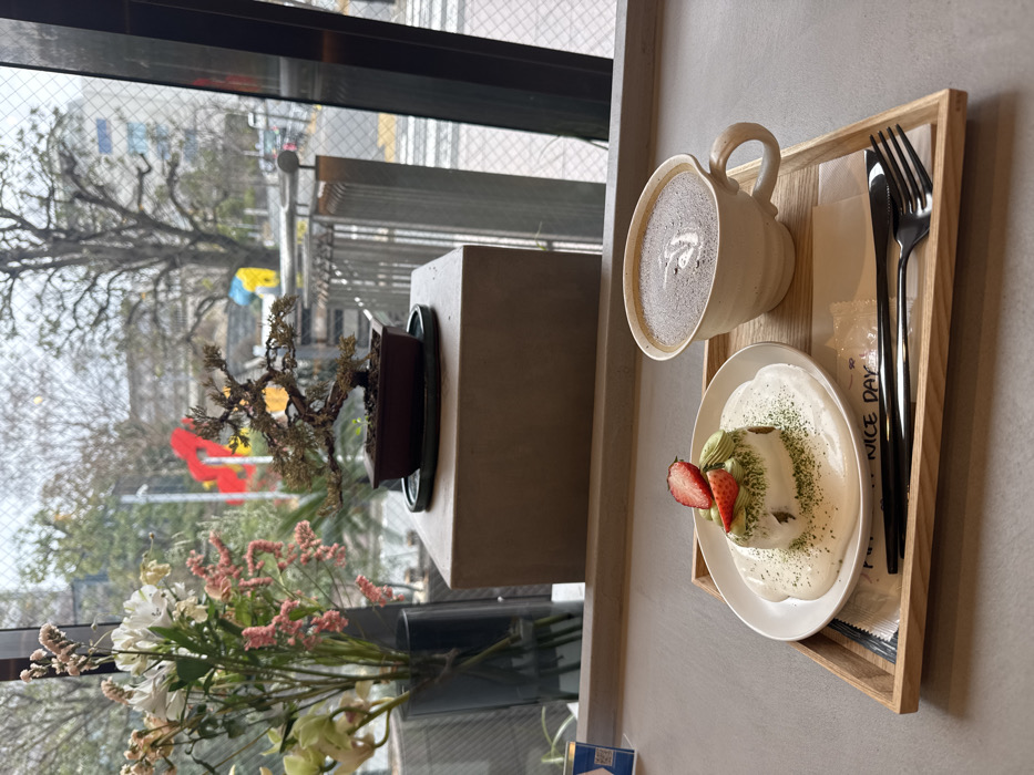 Morning cafe moment with latte art captured in Shibuya