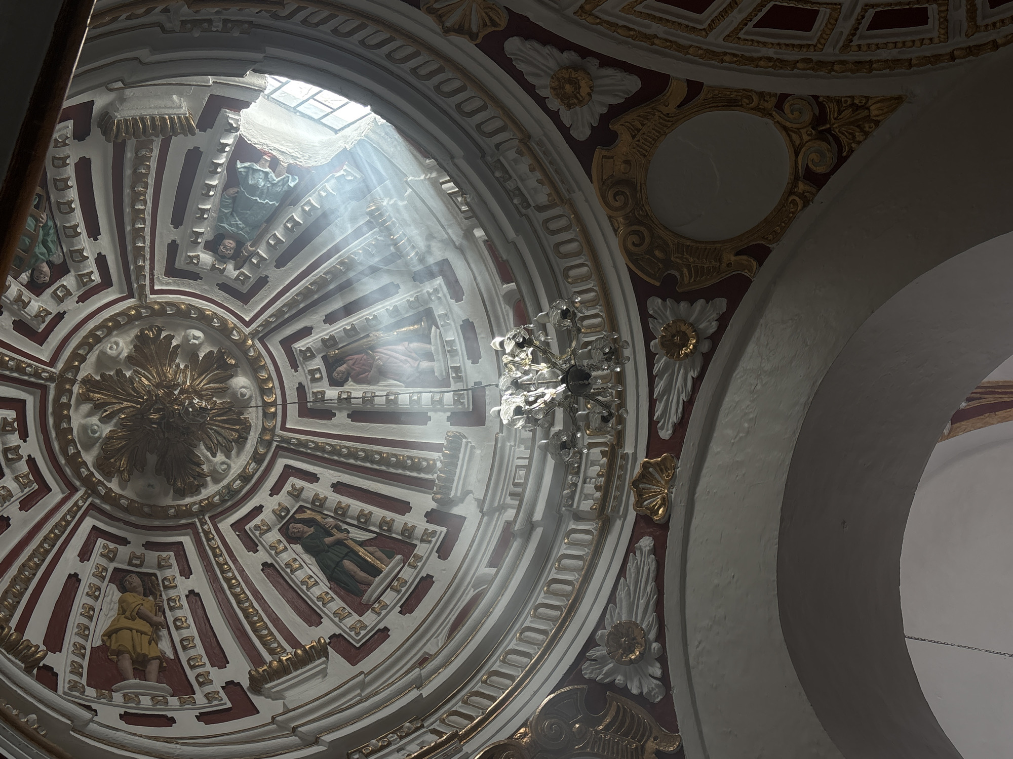 Ornate church ceiling with religious frescoes documented in Puebla