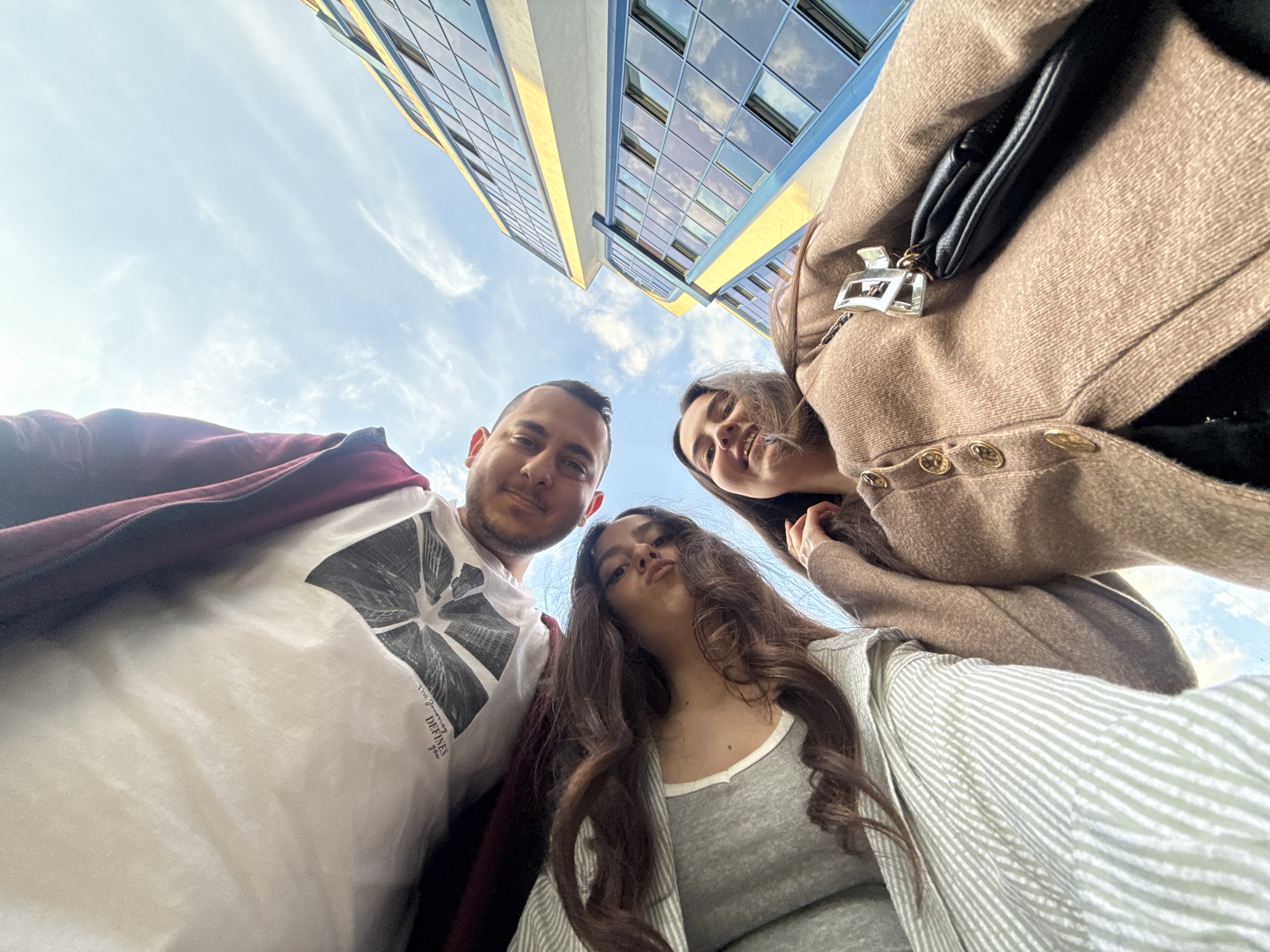 Young adults take casual selfies in Opole streets