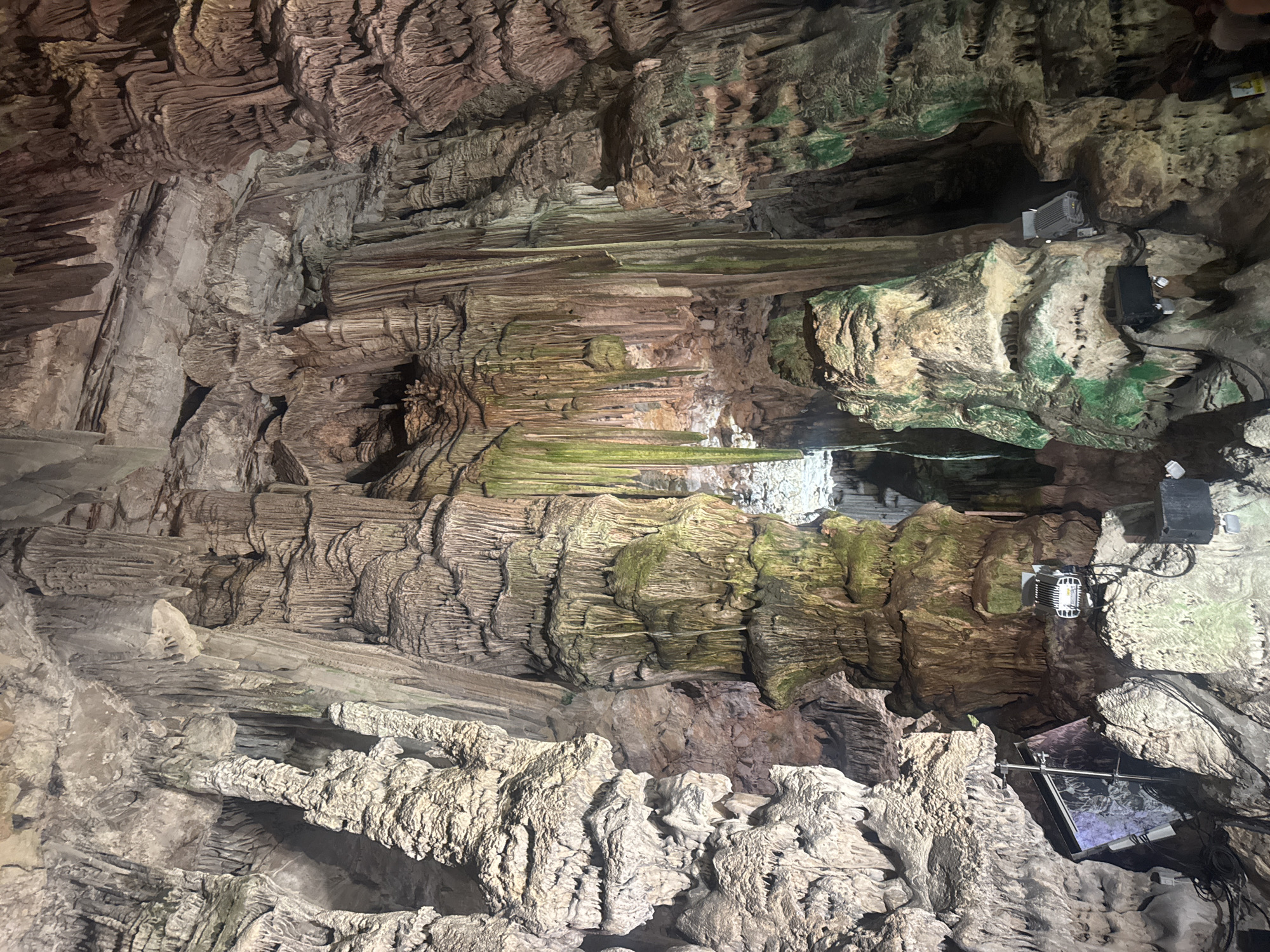 Inside St. Michael's Cave, Gibraltar's colorfully lit limestone cavern