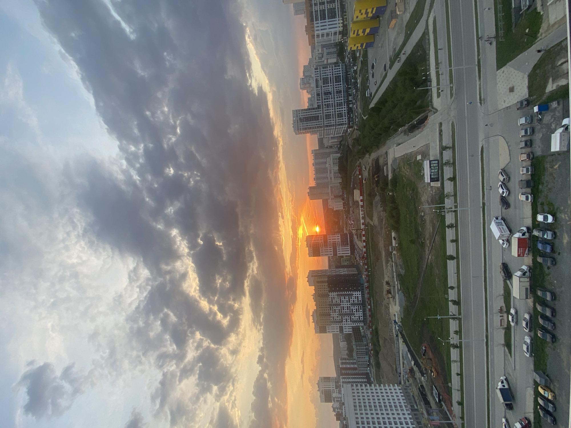 Sunset observed over Akademicheskiy district in Yekaterinburg, Russia