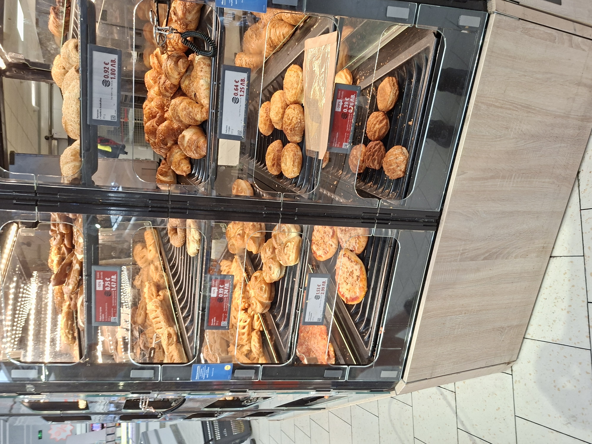 Self-service bakery display documented in Plovdiv, Bulgaria