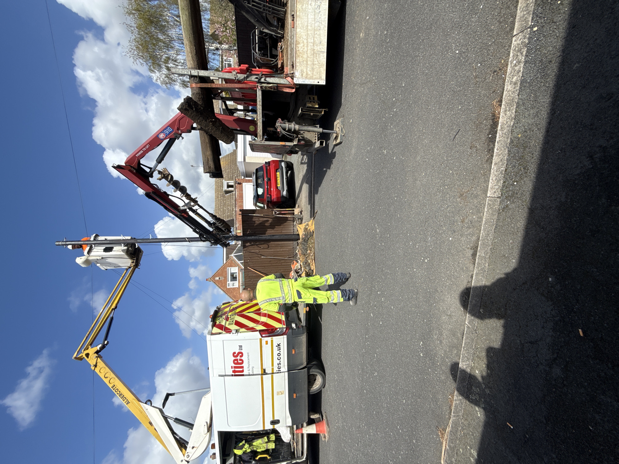 Utility pole replacement work underway in Eye, UK