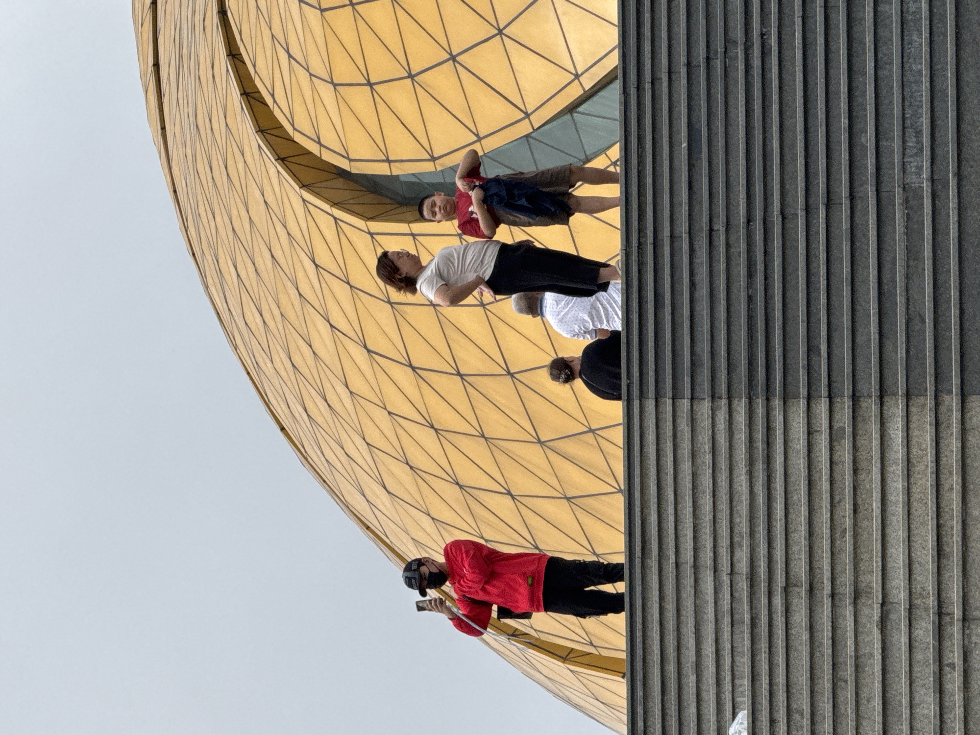 Crowds gather at Da Lat's golden geodesic dome near Xuan Huong Lake