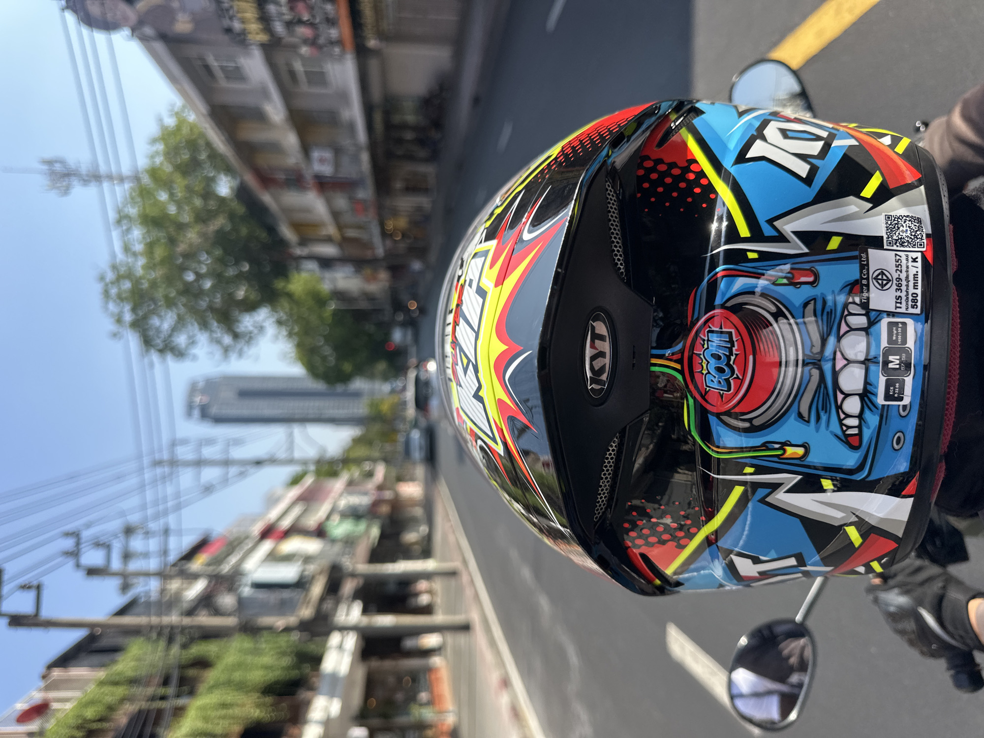 Colorful 'BOOM!' motorcycle helmet spotted in Bangkok