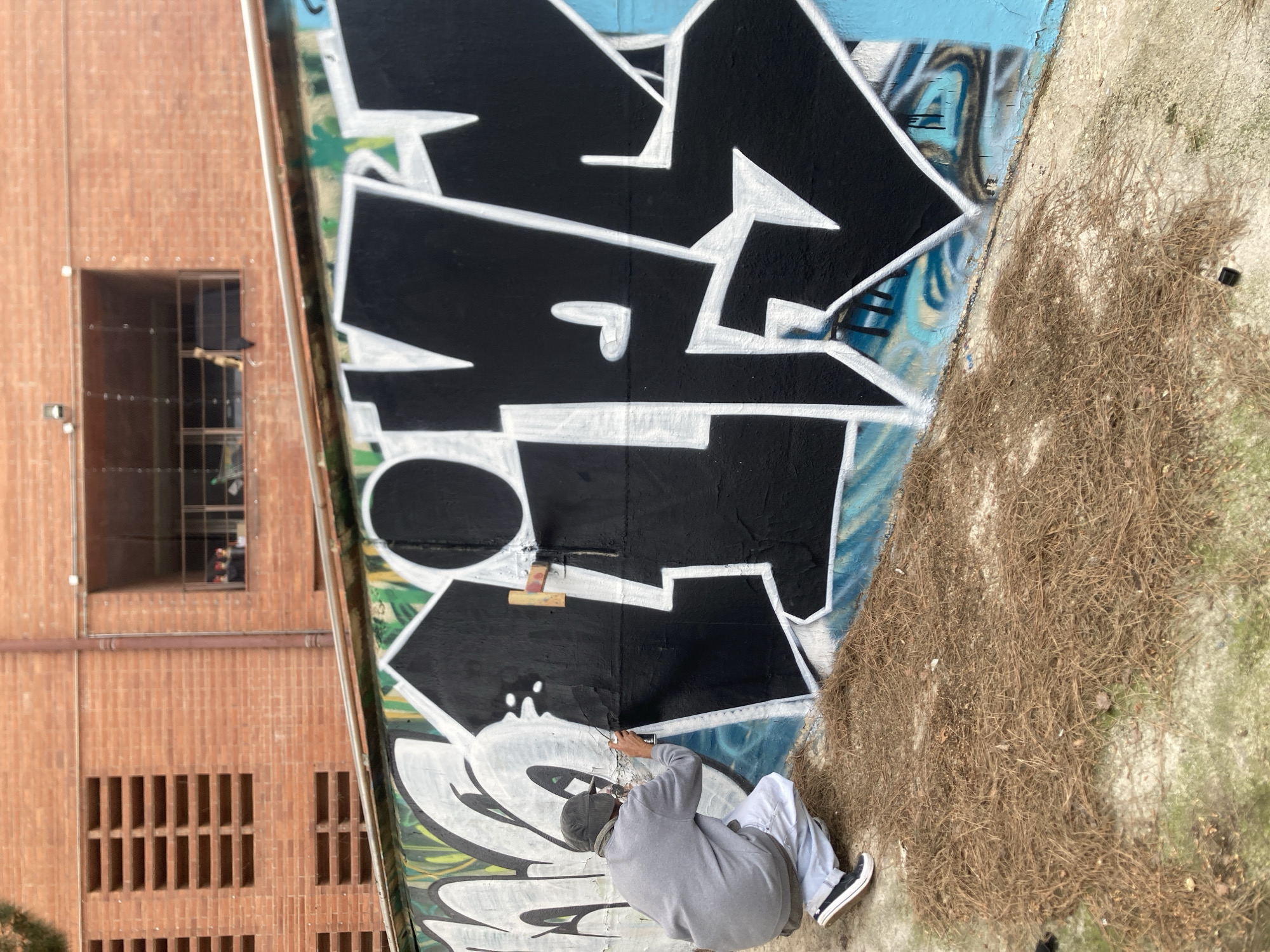 Street artist creates graffiti in Barcelona residential area