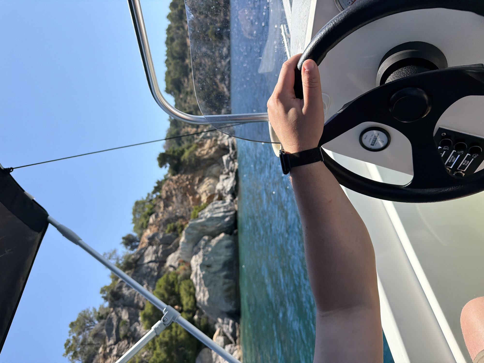 Morning boat trip captured near Poros, Greece