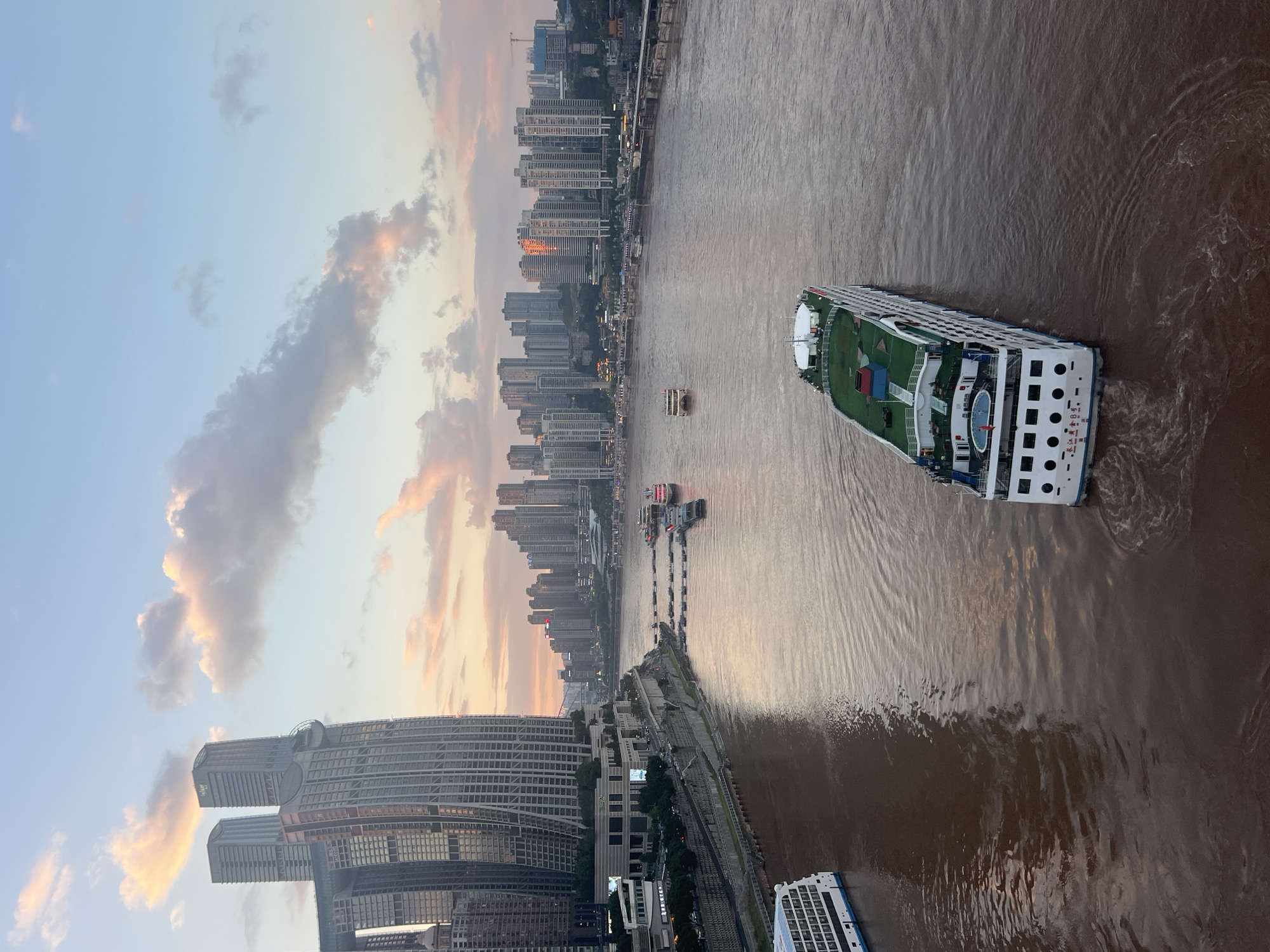 Chongqing's Yangtze River at dusk, city and bridges in view