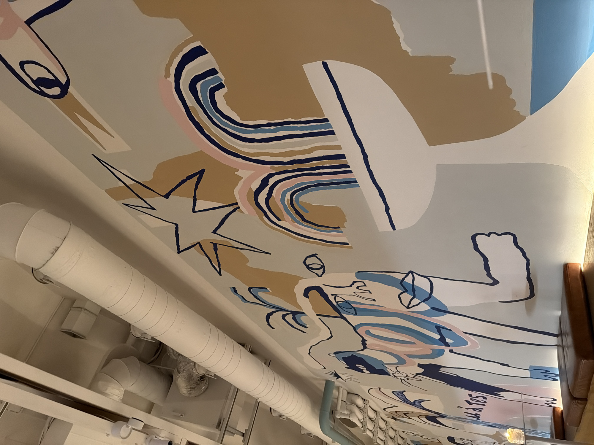 Abstract ceiling mural with hand and star documented in Moscow