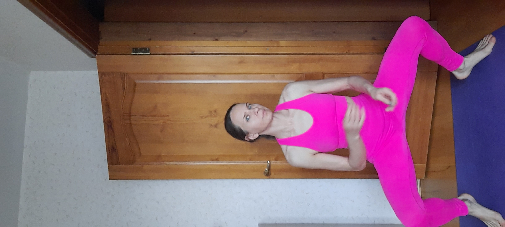 Woman completes morning yoga and fitness routine in Moscow