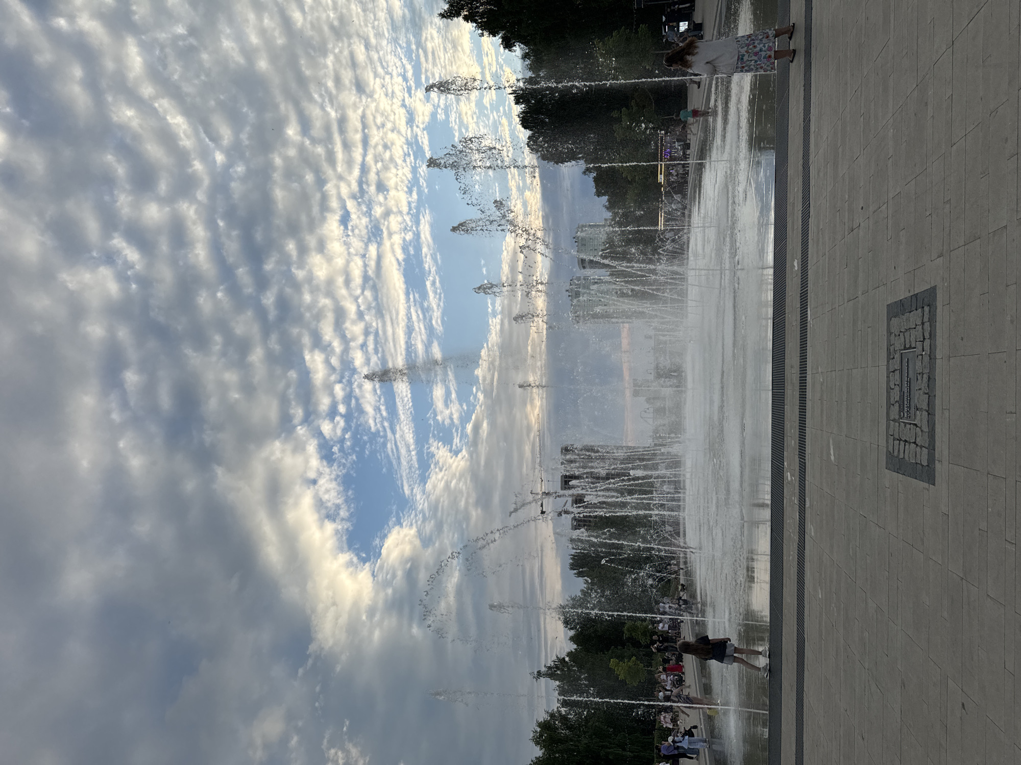 Summer afternoon at Izhevsk's public fountain plaza