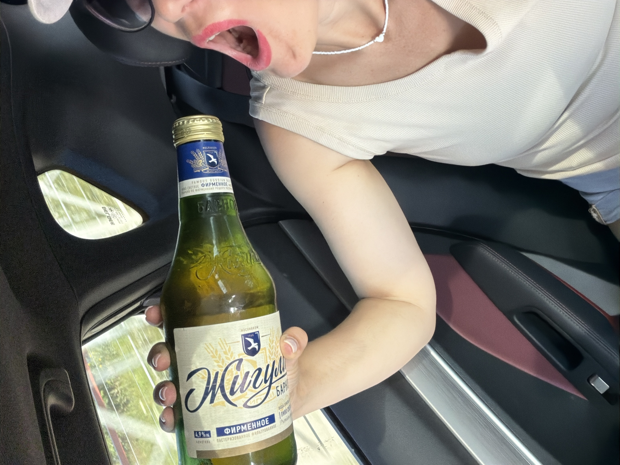 Beer bottle and highway views from a car in Chaikovsky
