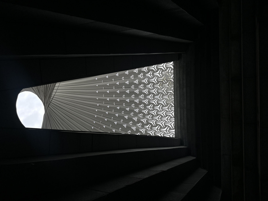 Morning architectural tour captured across modern Liangjiang public spaces